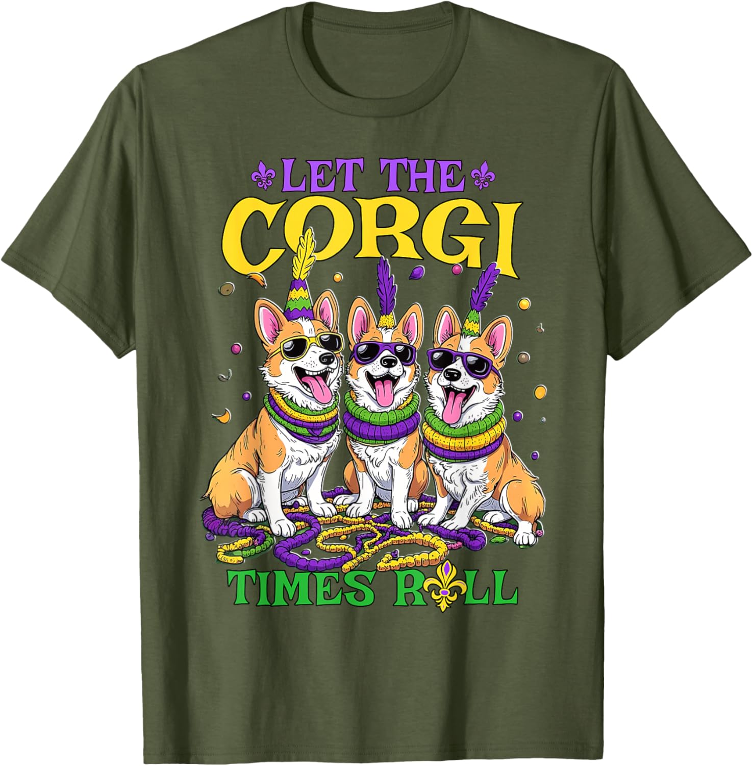 Let Corgi Times Roll Mardi Gras Corgi T-Shirt Fun Pet-Themed Apparel - 23