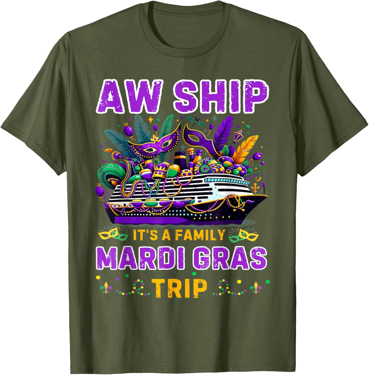 Aw Ship It's A Mardi Gras Cruise Matching Family Reunion Shirt - 2