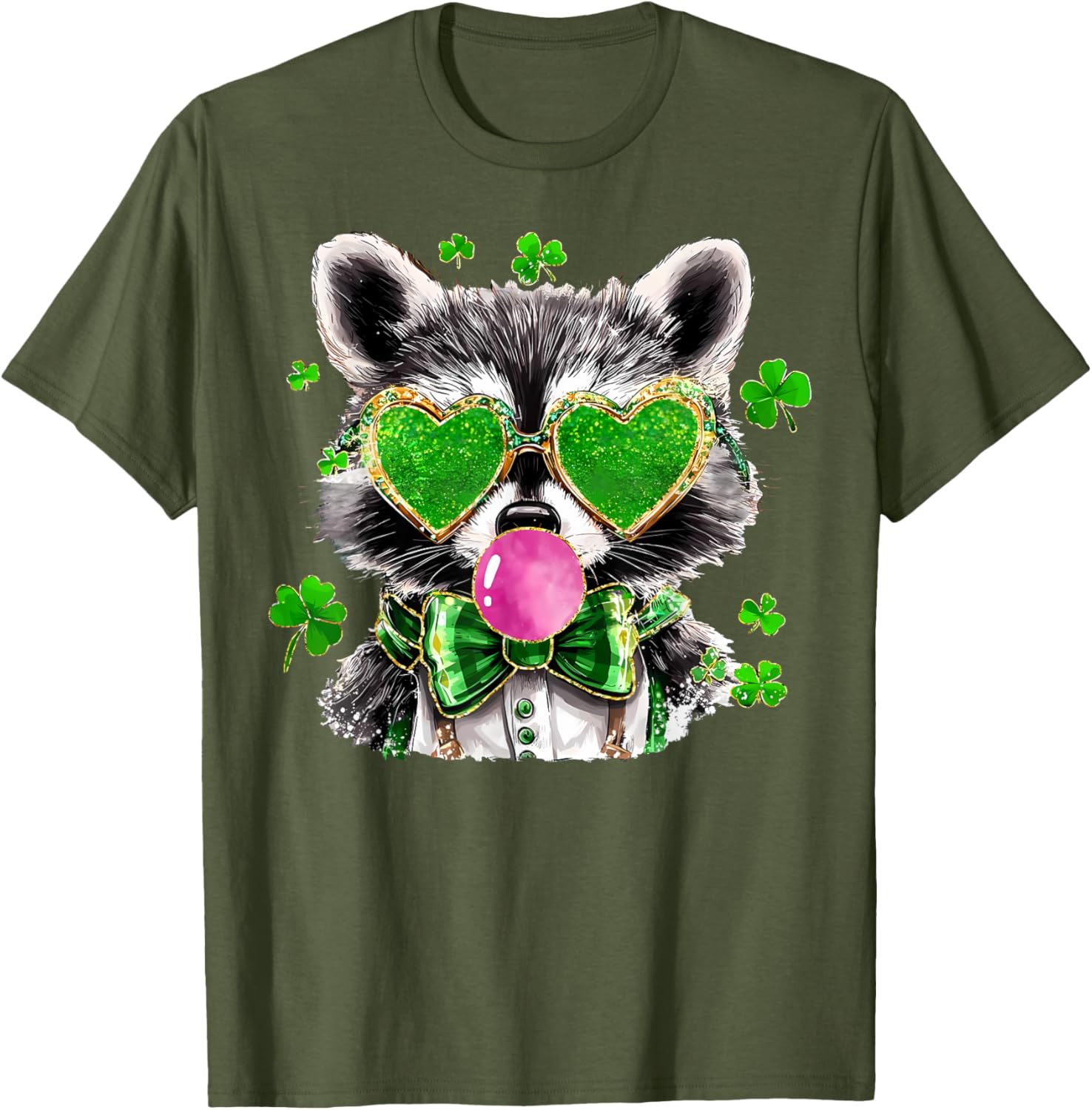 Lucky Racoon Blowing Gum Funny Shamrock St Patrick's Day T-Shirt - 15