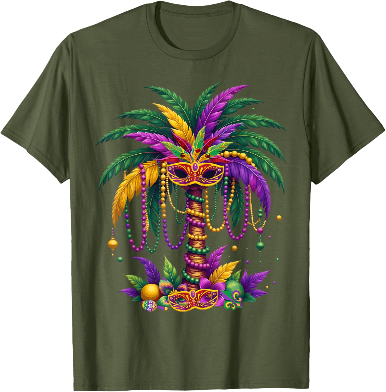 Funny Palm Tree and Beads T-Shirt for Mardi Gras Tropical Parties - 10