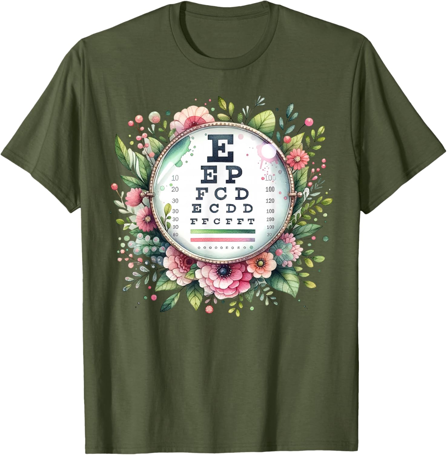 Floral Eye Chart T-Shirt for Optometrists and Eye Care Professionals - 6