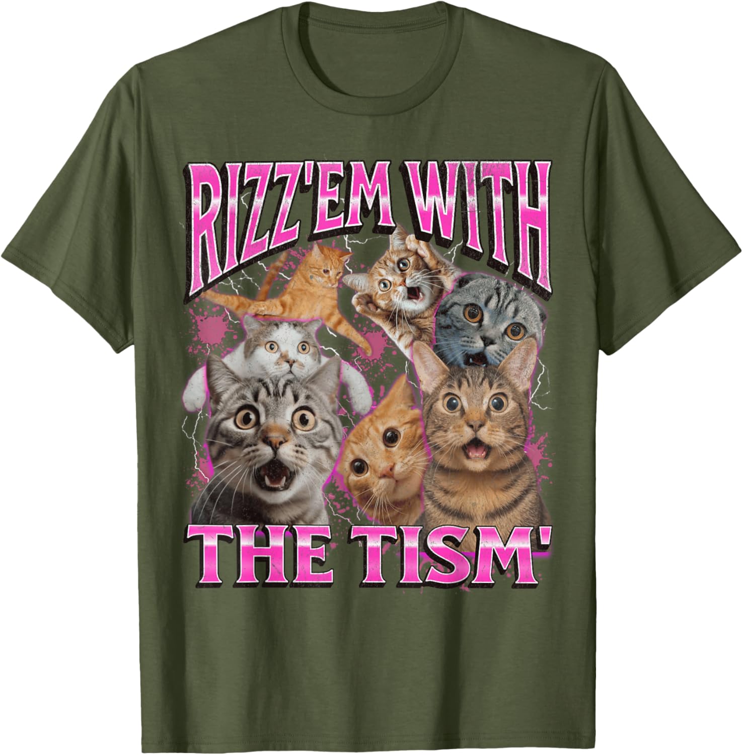Funny Rizz Em With The Tism Cat Meme Vintage 90s T-Shirt for Men and Women - 2