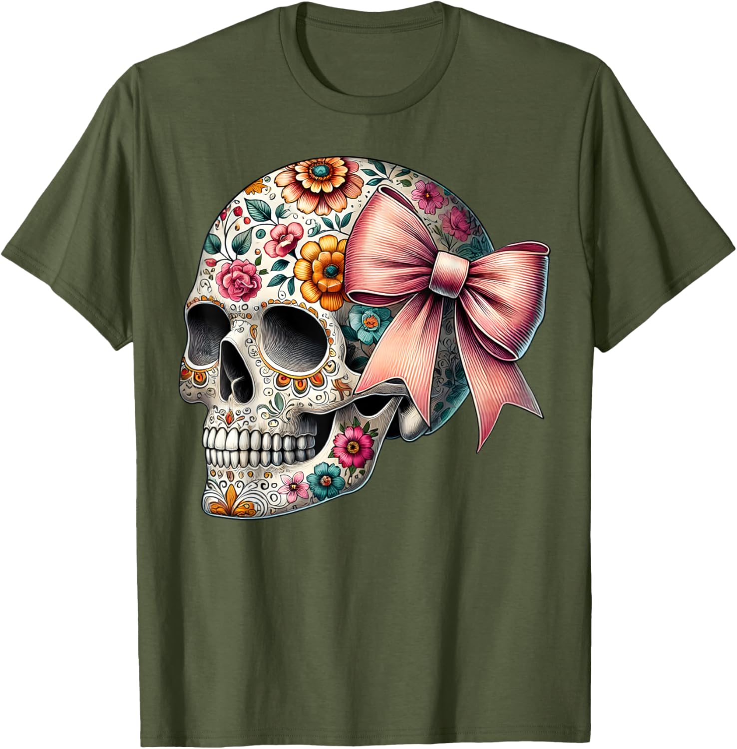 Floral Sugar Skull T-Shirt for Girls and Women - Stylish Flower Design - 10