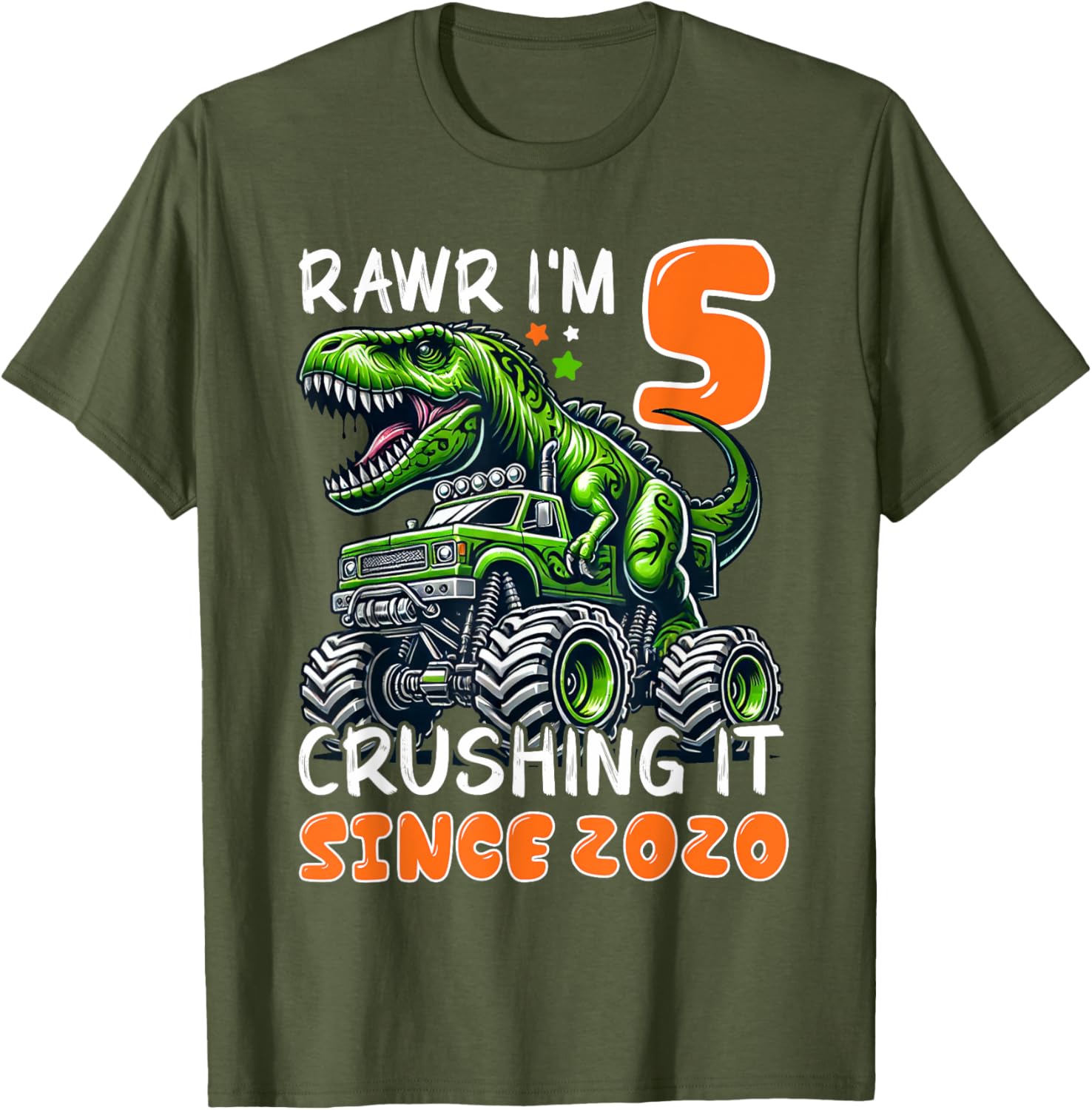 5th Birthday Monster Truck Dinosaur T-Shirt for Boys Rawr I'm 5 Fun! - 10