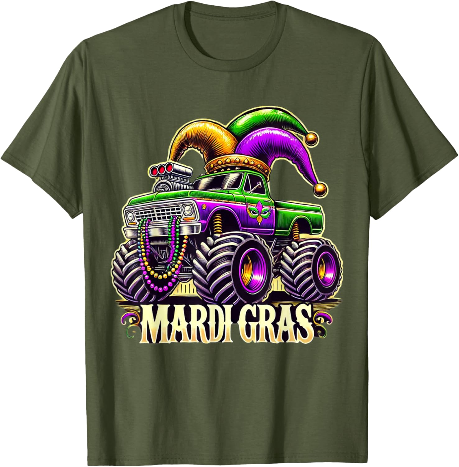 Mardi Gras Jester Carnival Monster Truck T-Shirt for Girls Kids - 17
