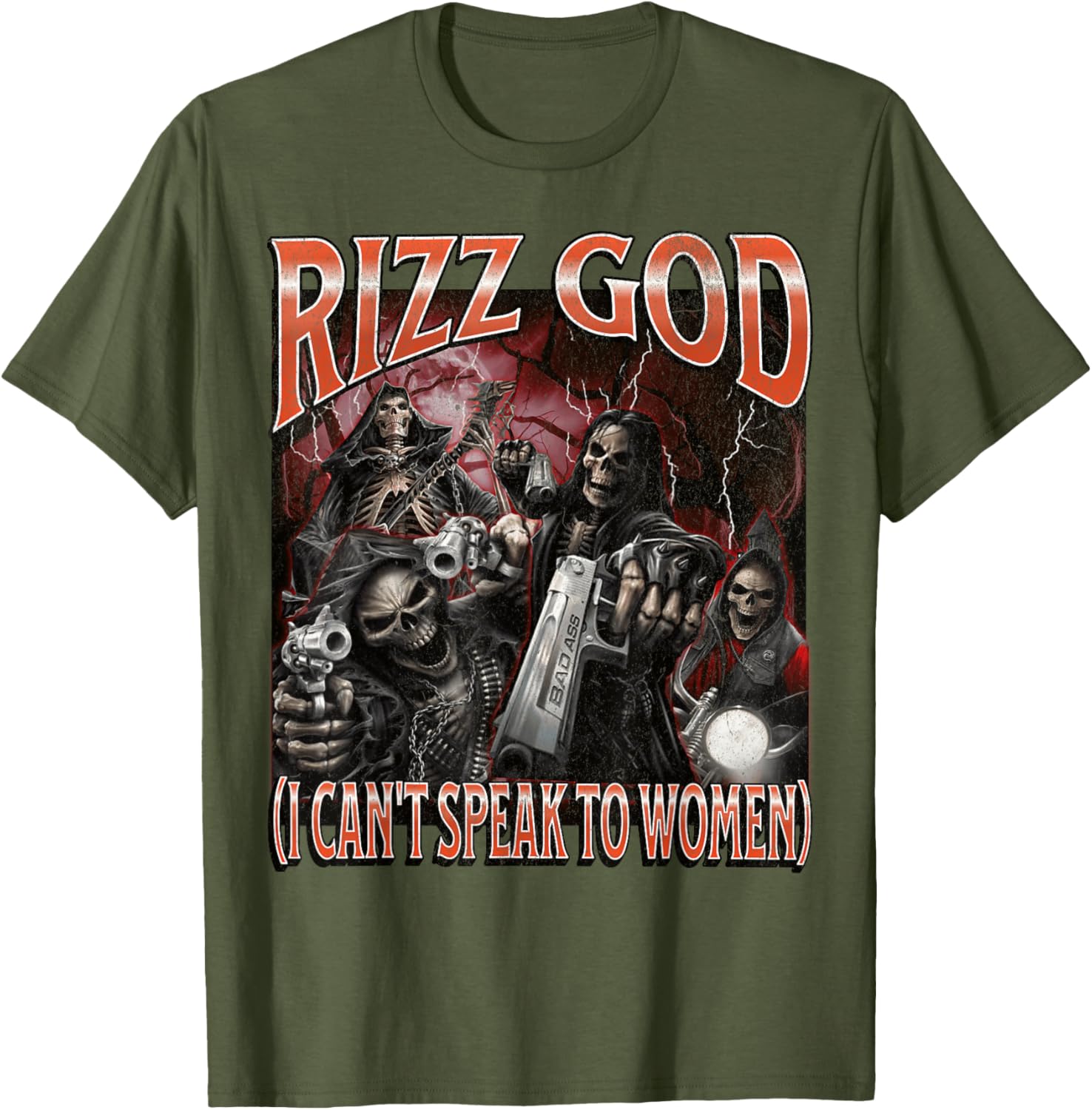 Funny Rizz God Skeleton Meme Tee for Men Who Can't Talk to Women - 7