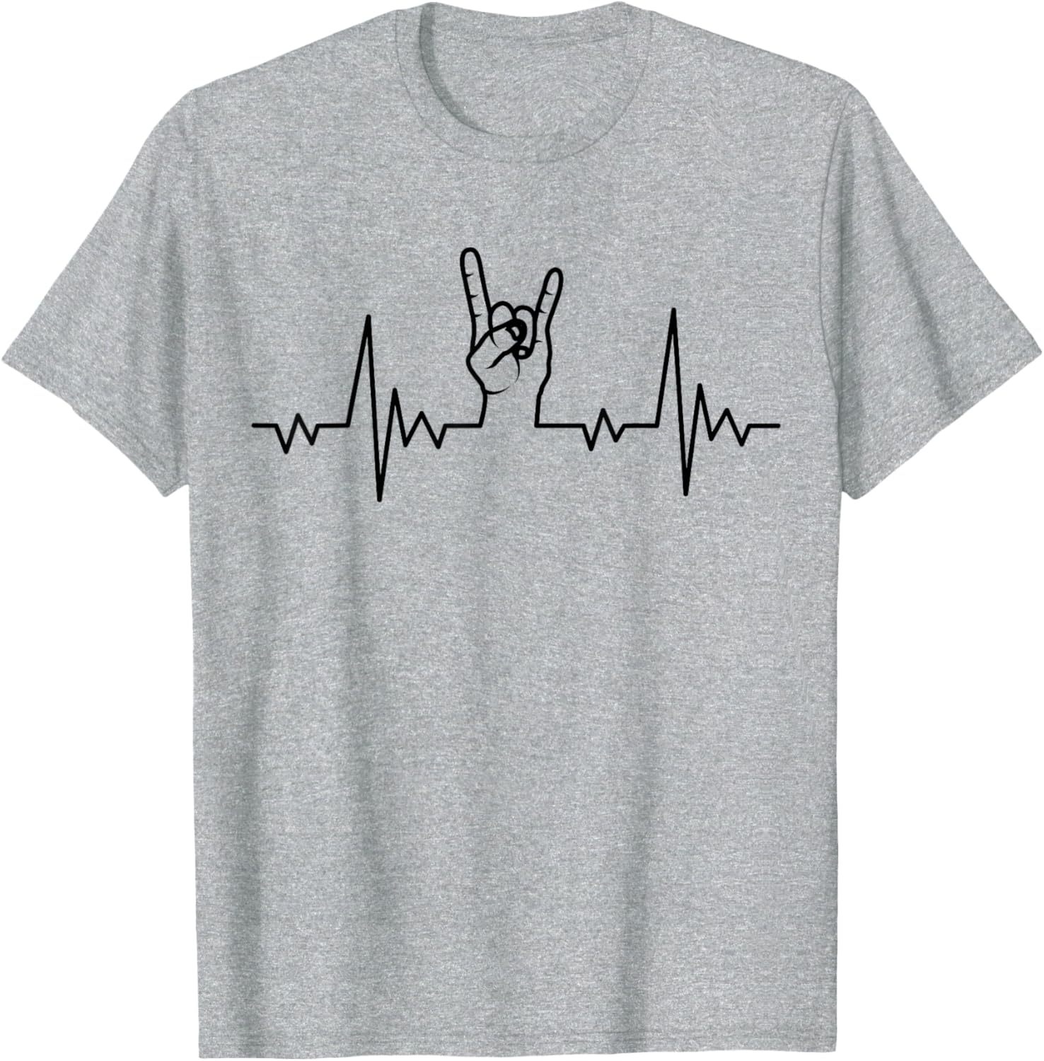 Heavy Metal Heartbeat Rock Band T-Shirt with Hand Horns Design - 7