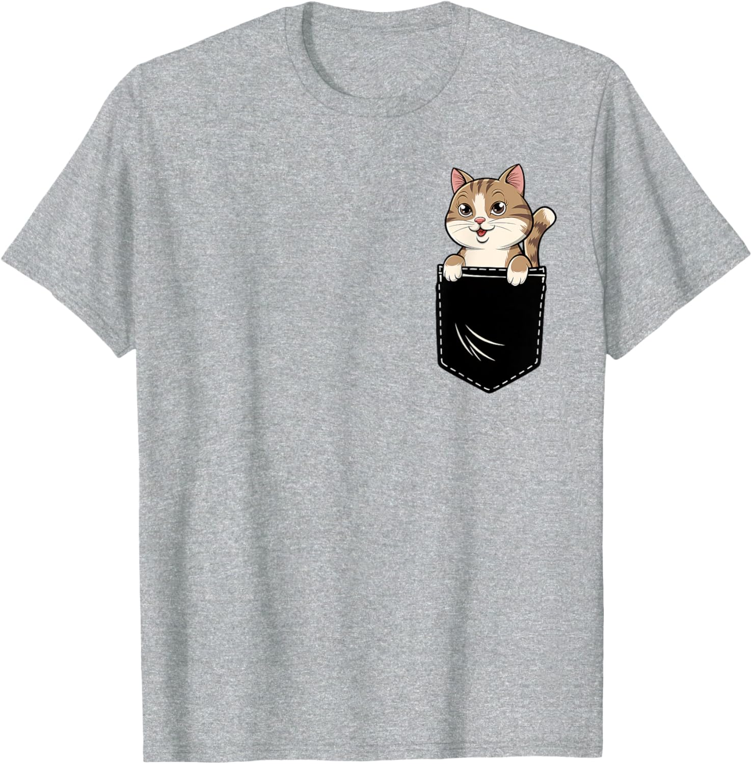 Cute Funny Cat Pocket T-Shirt for Men and Women - Adorable Animal Design - 10