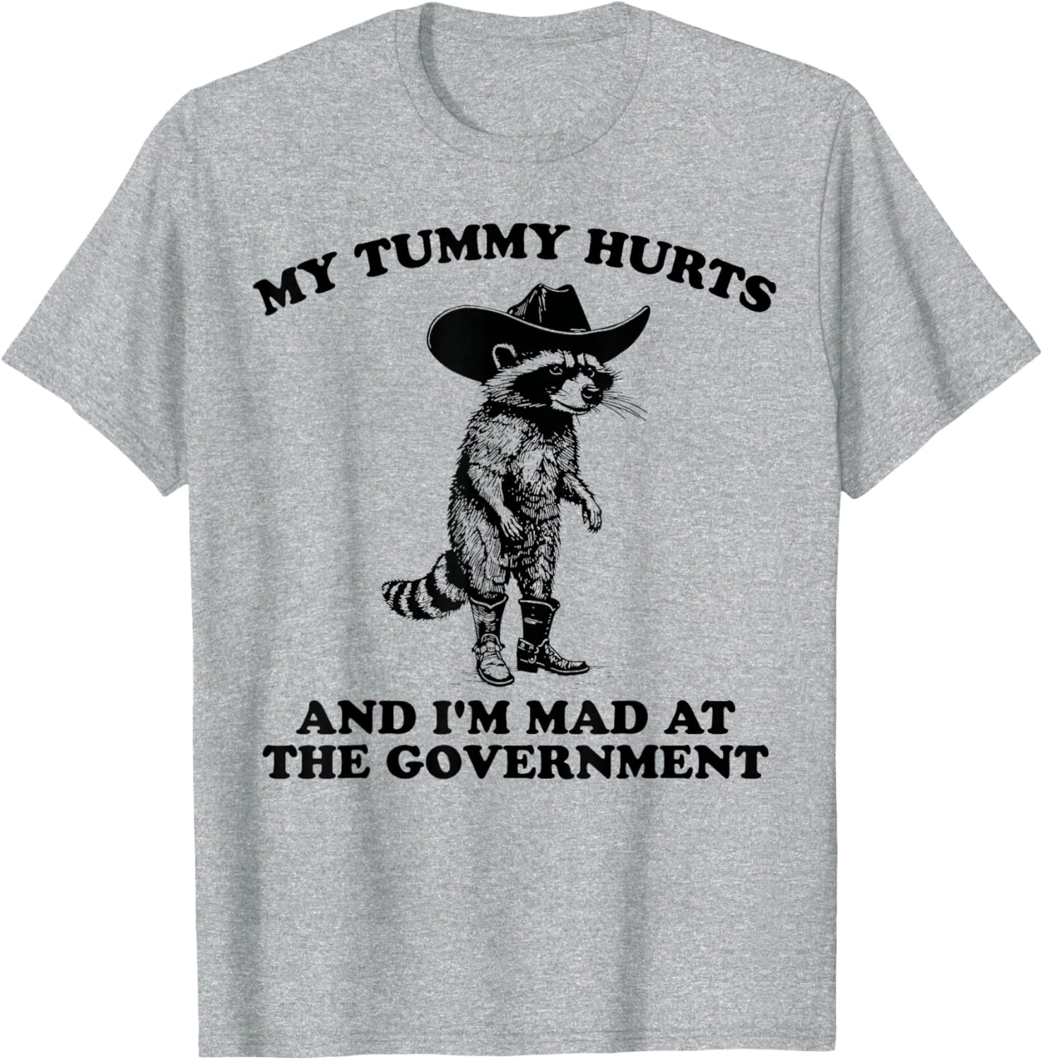 Funny Cowboy Raccoon T-Shirt for Kids Who Are Mad and Have Tummy Aches - 11