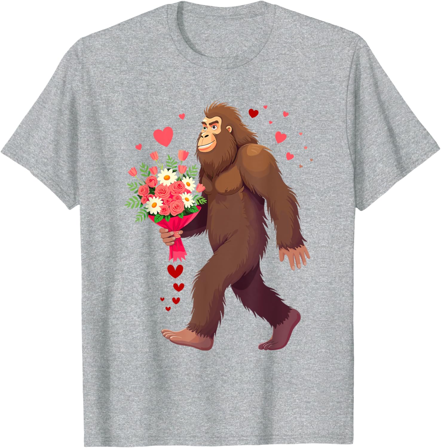 Bigfoot Heart Bouquet T-Shirt for Sasquatch Lovers on Valentine's Day - 11