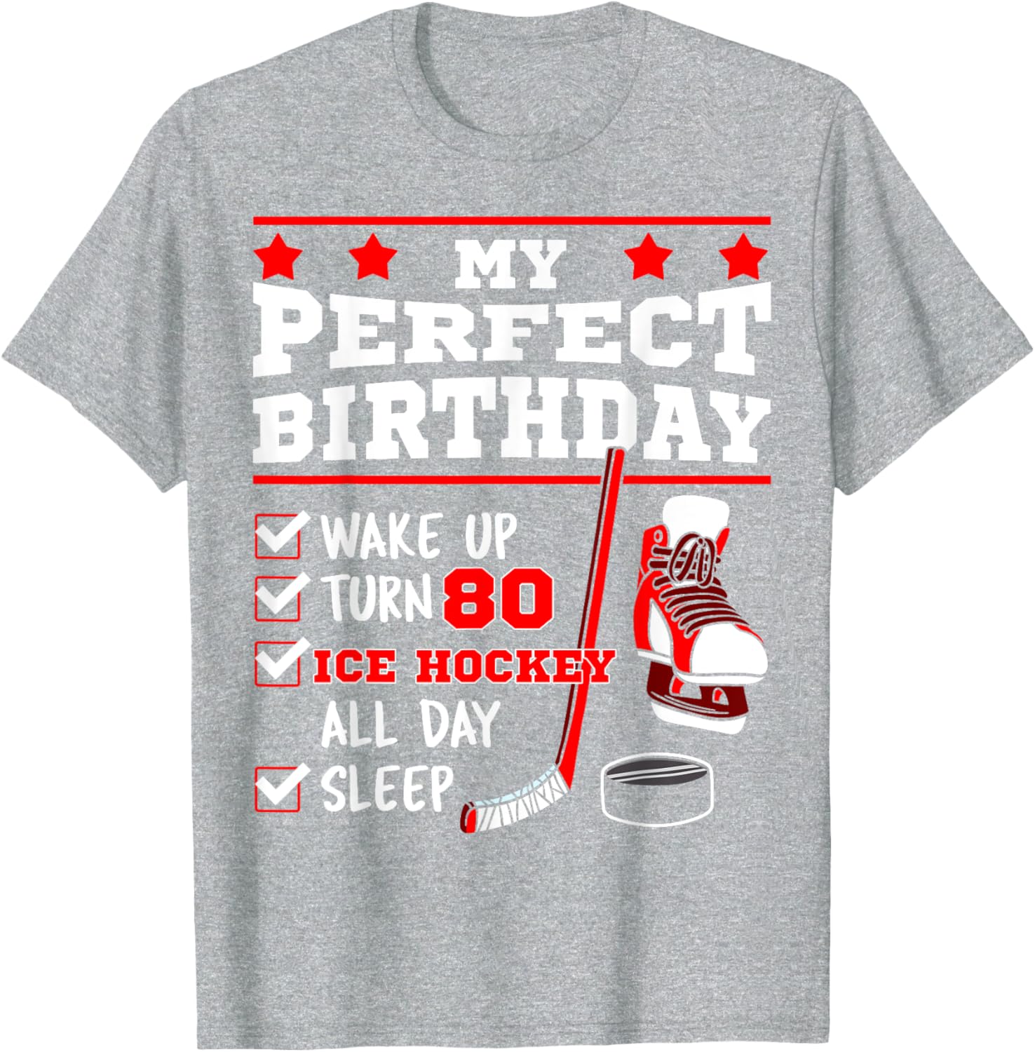 Ice Hockey 80th Birthday Party Puck T-Shirt for Sports Fans - 15