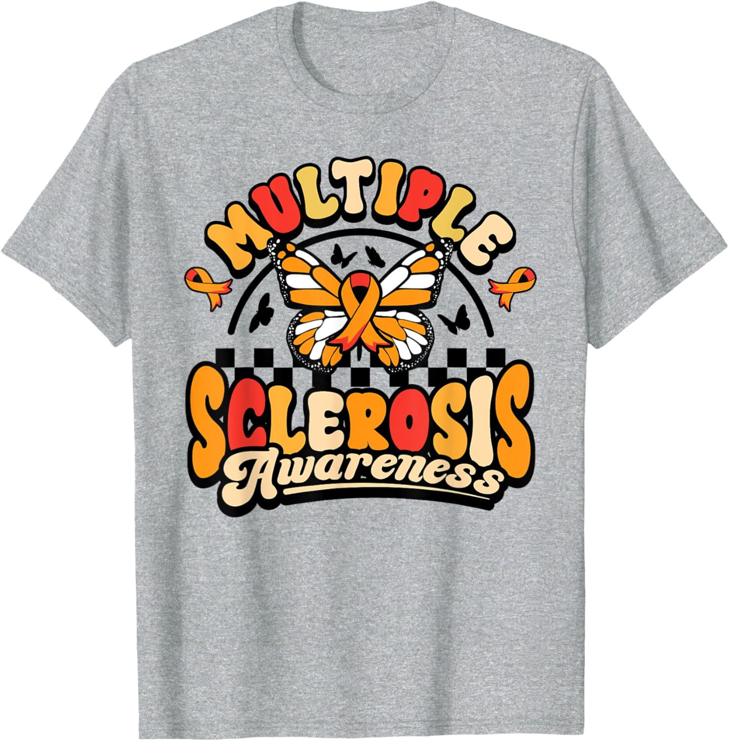 Multiple Sclerosis Awareness Butterfly Orange Ribbon T-Shirt for Support - 7