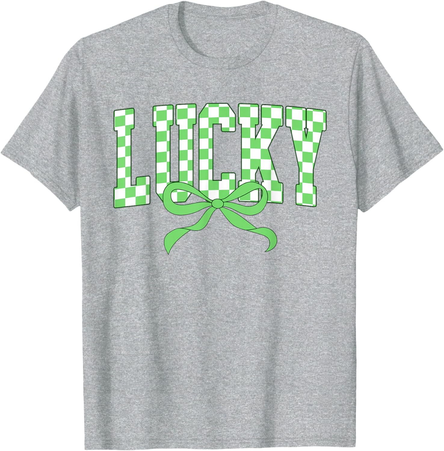 Lucky Shamrock Bow T-Shirt for St Patrick's Day Retro Checkered Style - 5