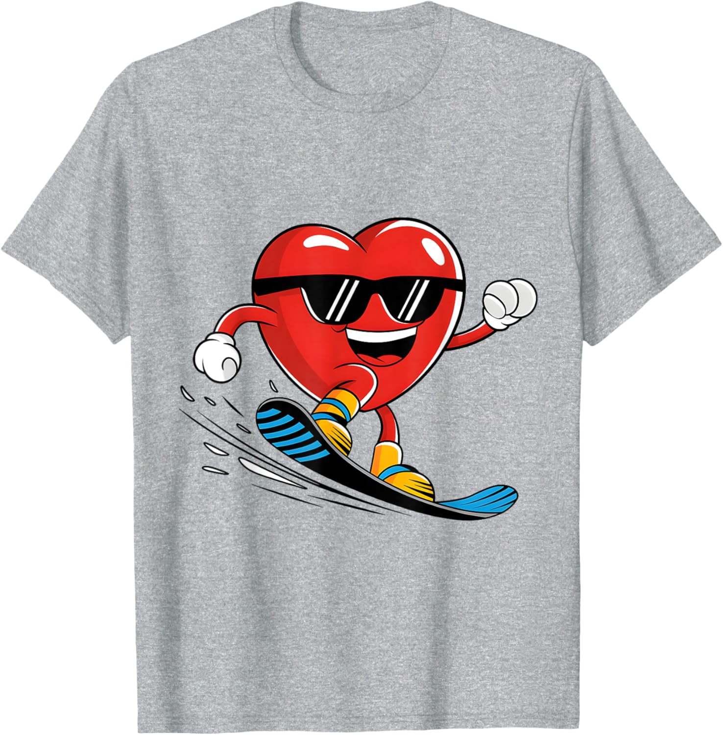 Snowboard Heart Valentine's Day T-Shirt for Boys and Girls Fun Gift - 1