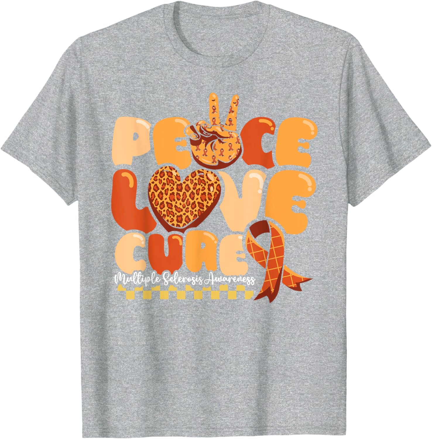 Orange Multiple Sclerosis Awareness T-Shirt Peace Love Cure Warrior - 16