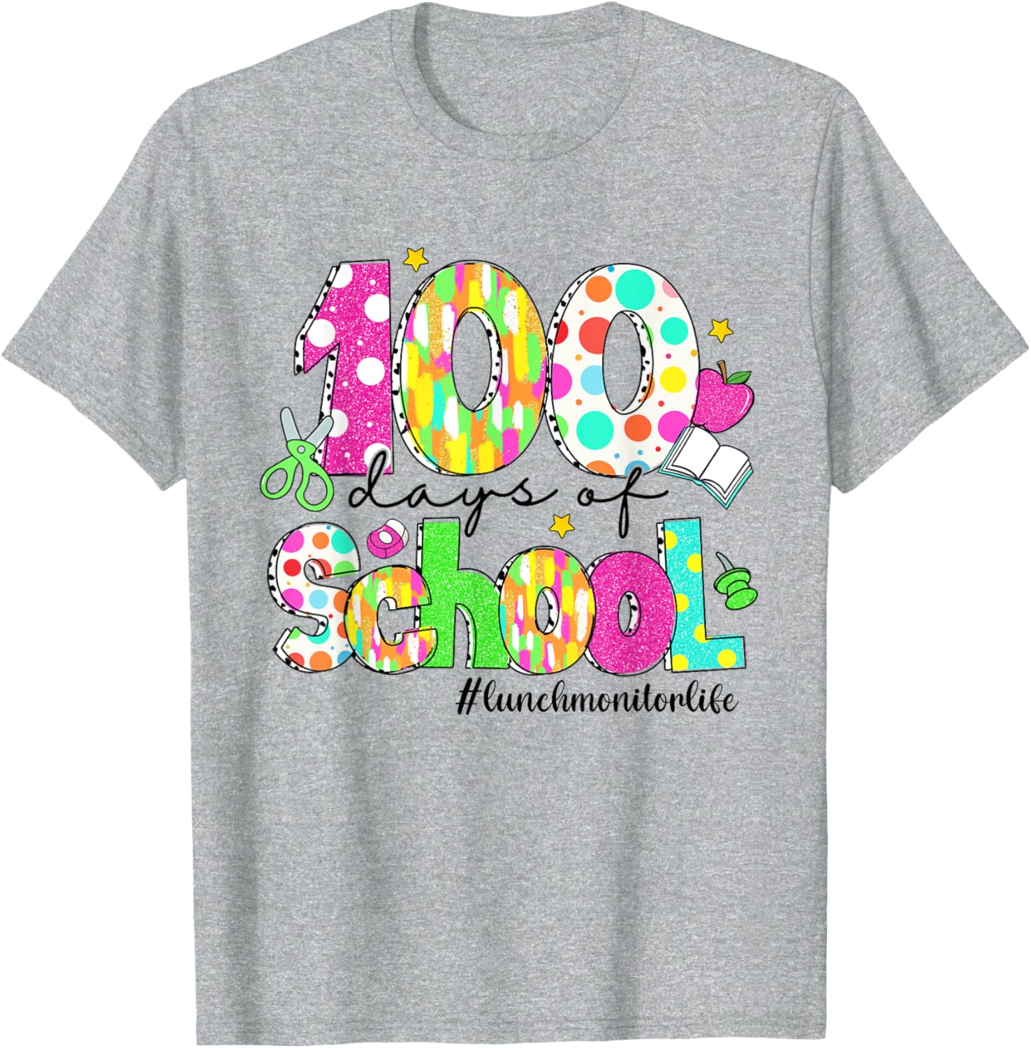 100 Days of School Brushstroke Lunch Monitor T-Shirt for Fun Learning - 9