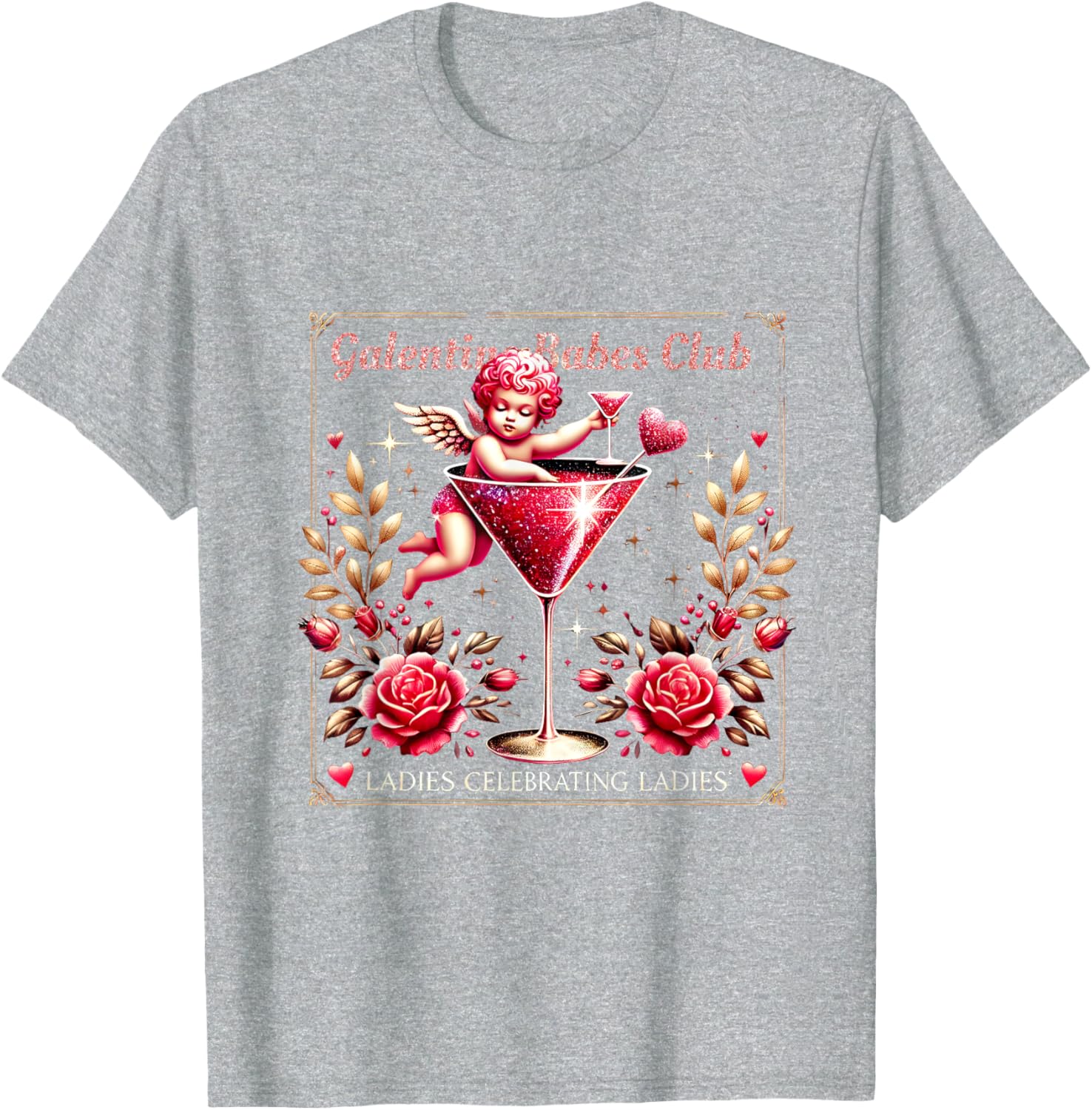 Retro Galentine Girls Club Celebration Martini Glass T-Shirt Design - 17