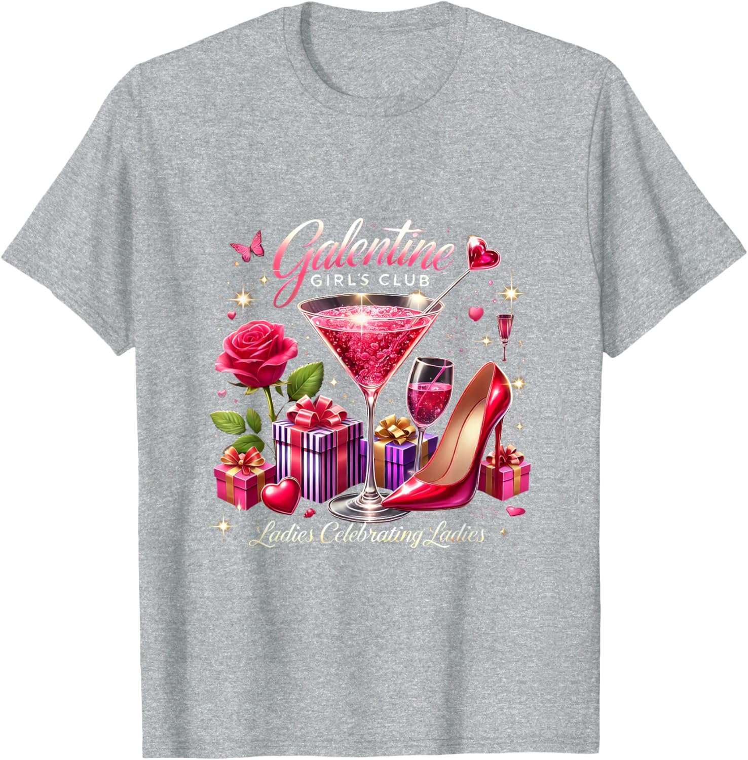 Galentine's Celebration Martini Glass T-Shirt for Fun Girls Night Out - 1
