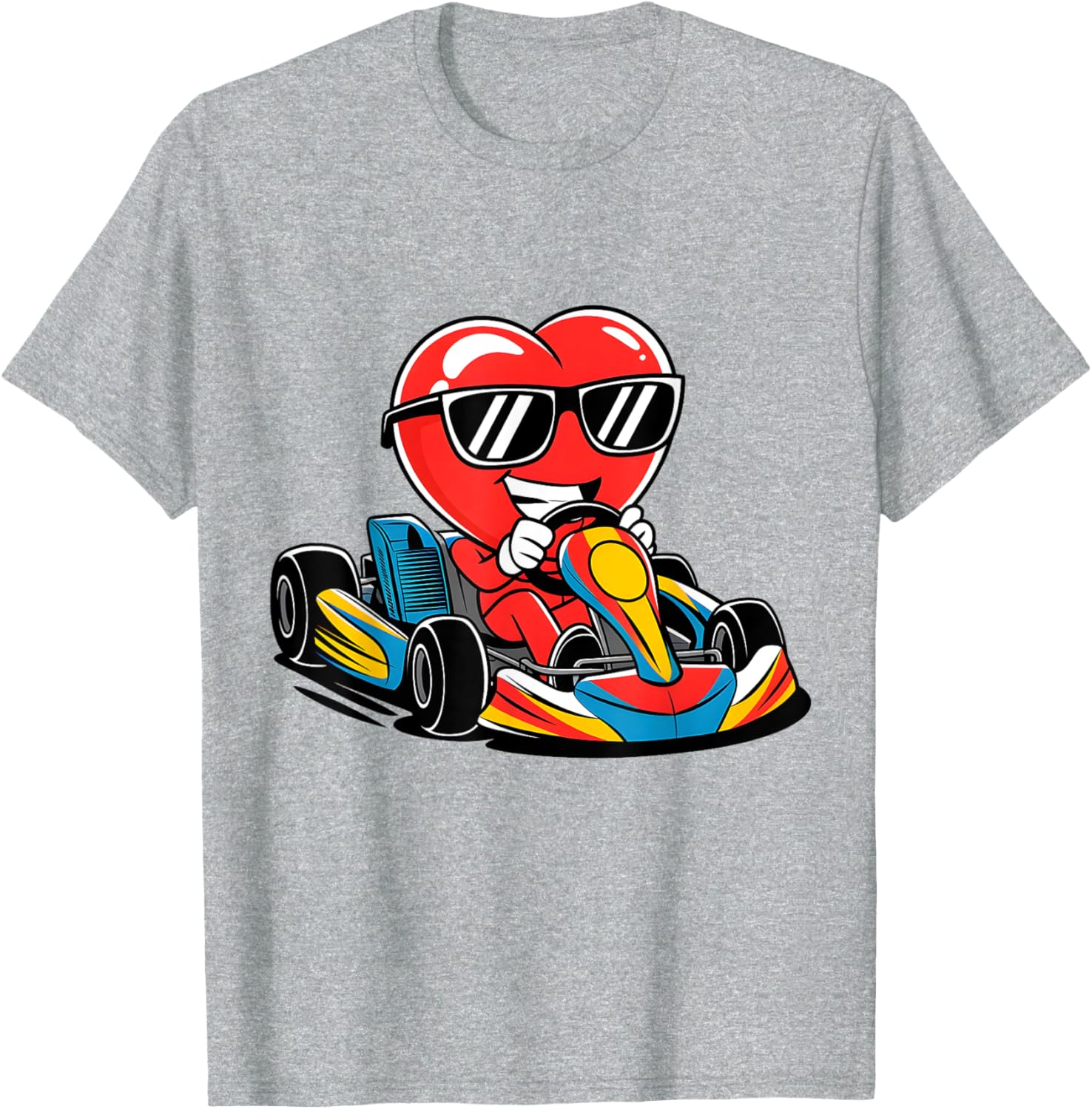 Heart Racing Go-Kart Valentine's Day T-Shirt for Boys and Girls - 1