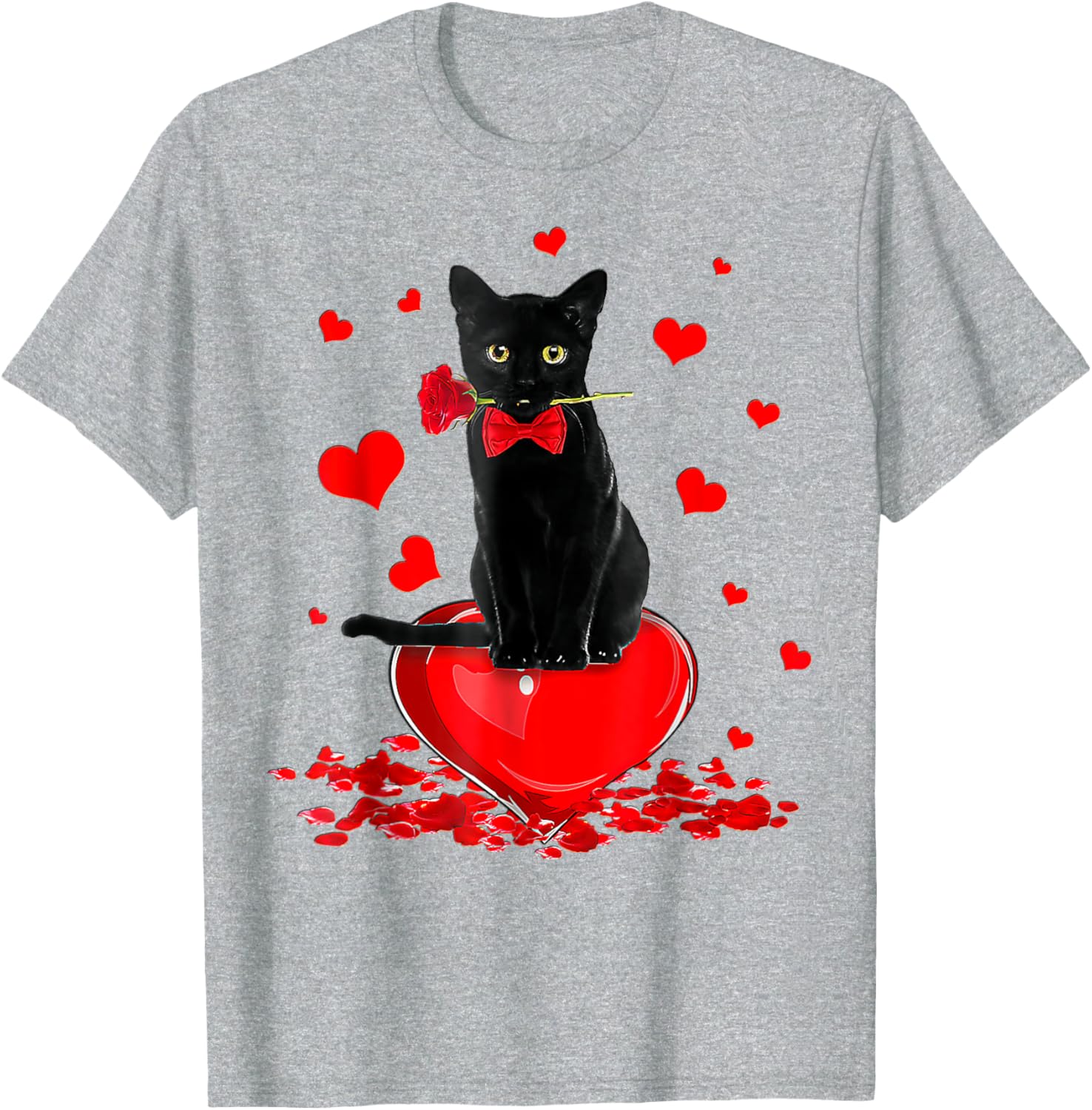 Cute Black Cat Valentine's Day Hearts T-Shirt for Cat Lovers - 3
