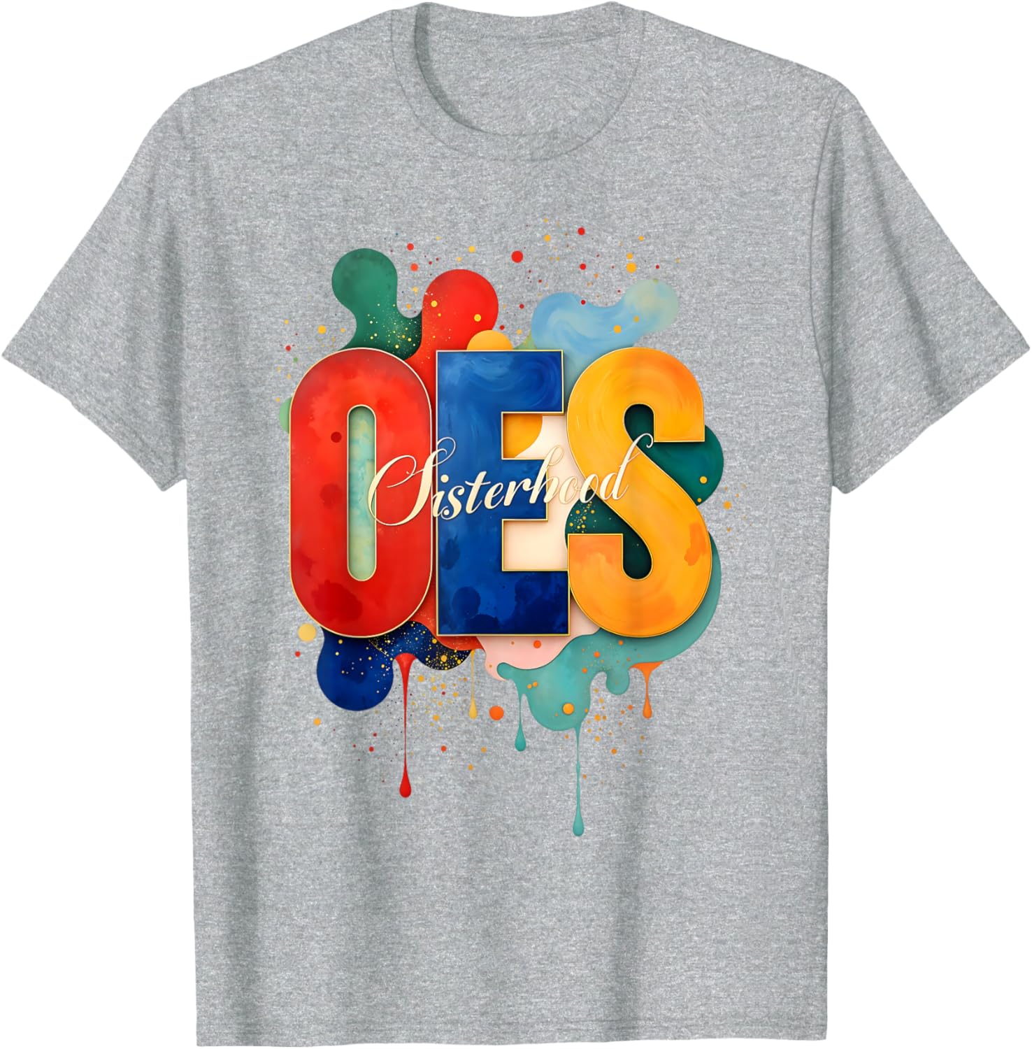 Colorful OES Watercolor Paint Drip T-Shirt for Order of the Eastern Star - 14