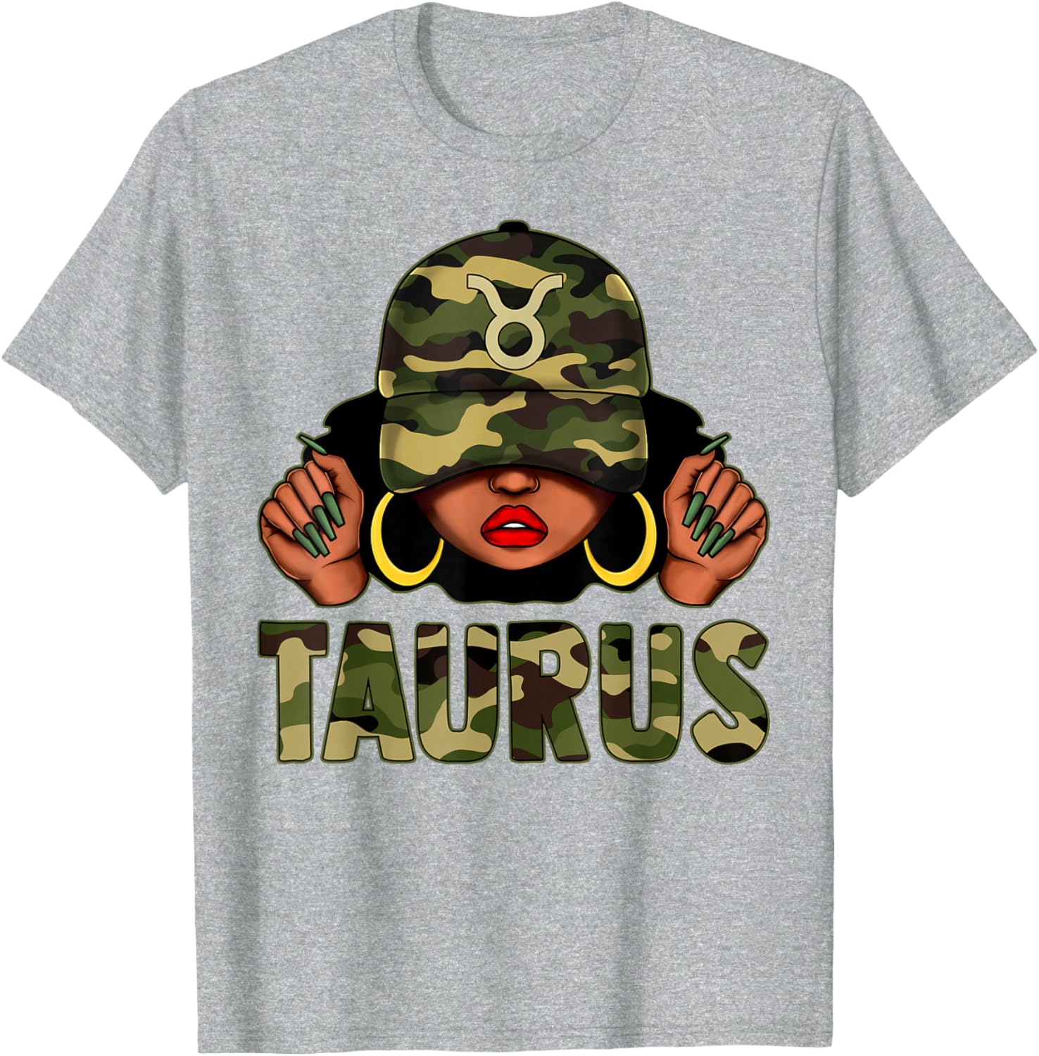 Taurus Queen Black Woman Camo Afro Girl Zodiac T-Shirt for Stylish Women - 21