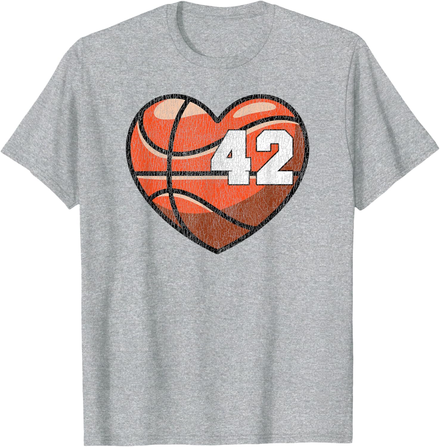 Distressed Heart Design Basketball Number 42 T-Shirt for Fans - 19
