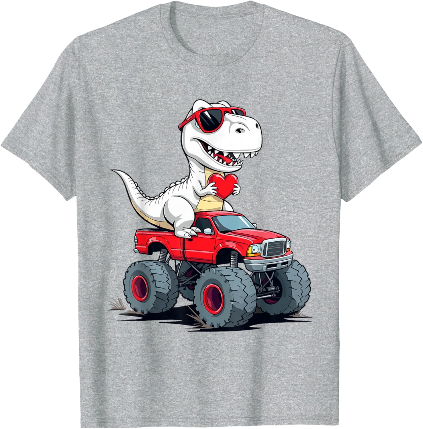 Fun Valentine's Day Dinosaur Monster Truck T-Shirt for Boys and Girls - 15