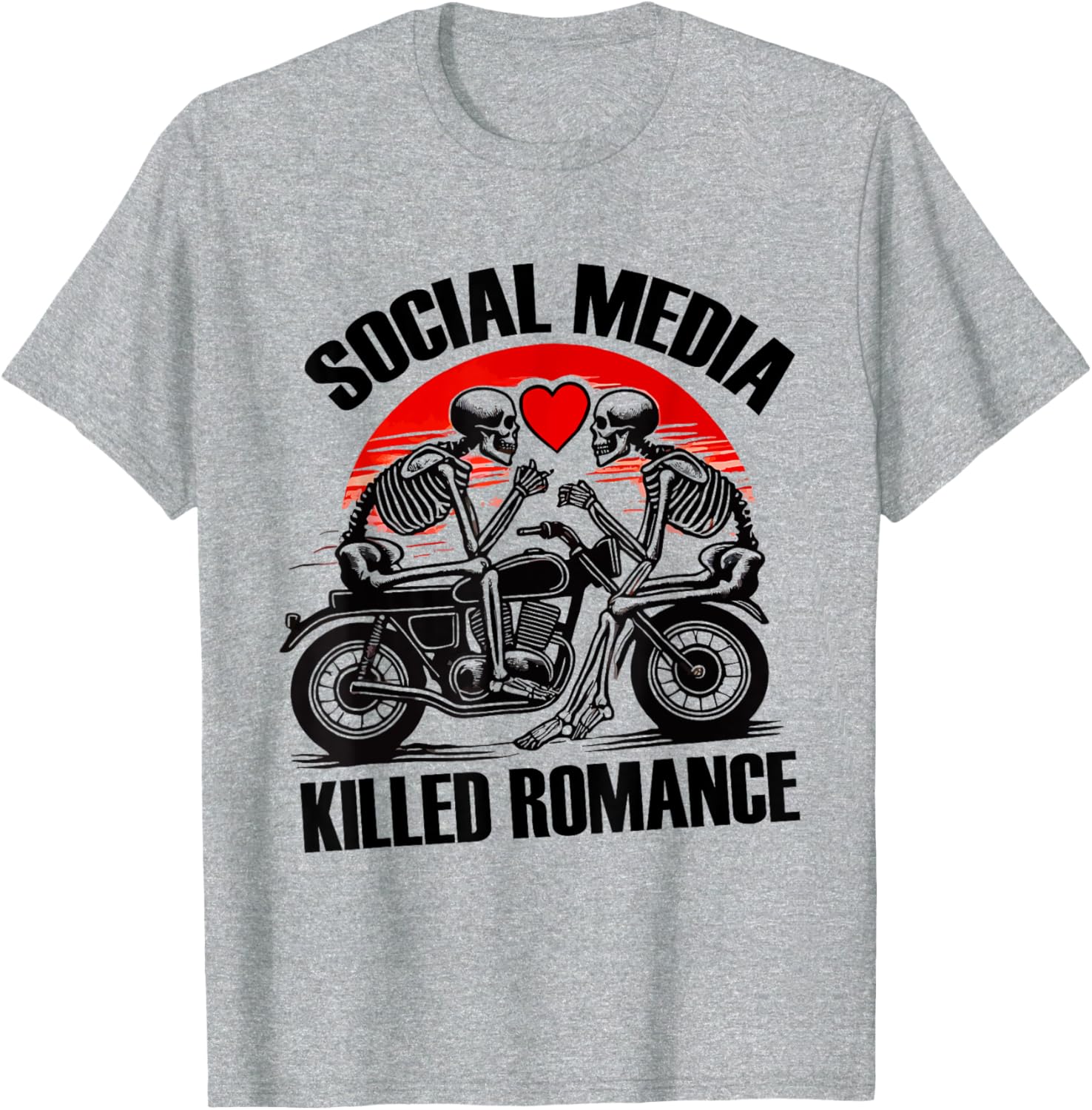 Skeleton Motorbike Love T-Shirt - Social Media Killed Romance Tee - 3