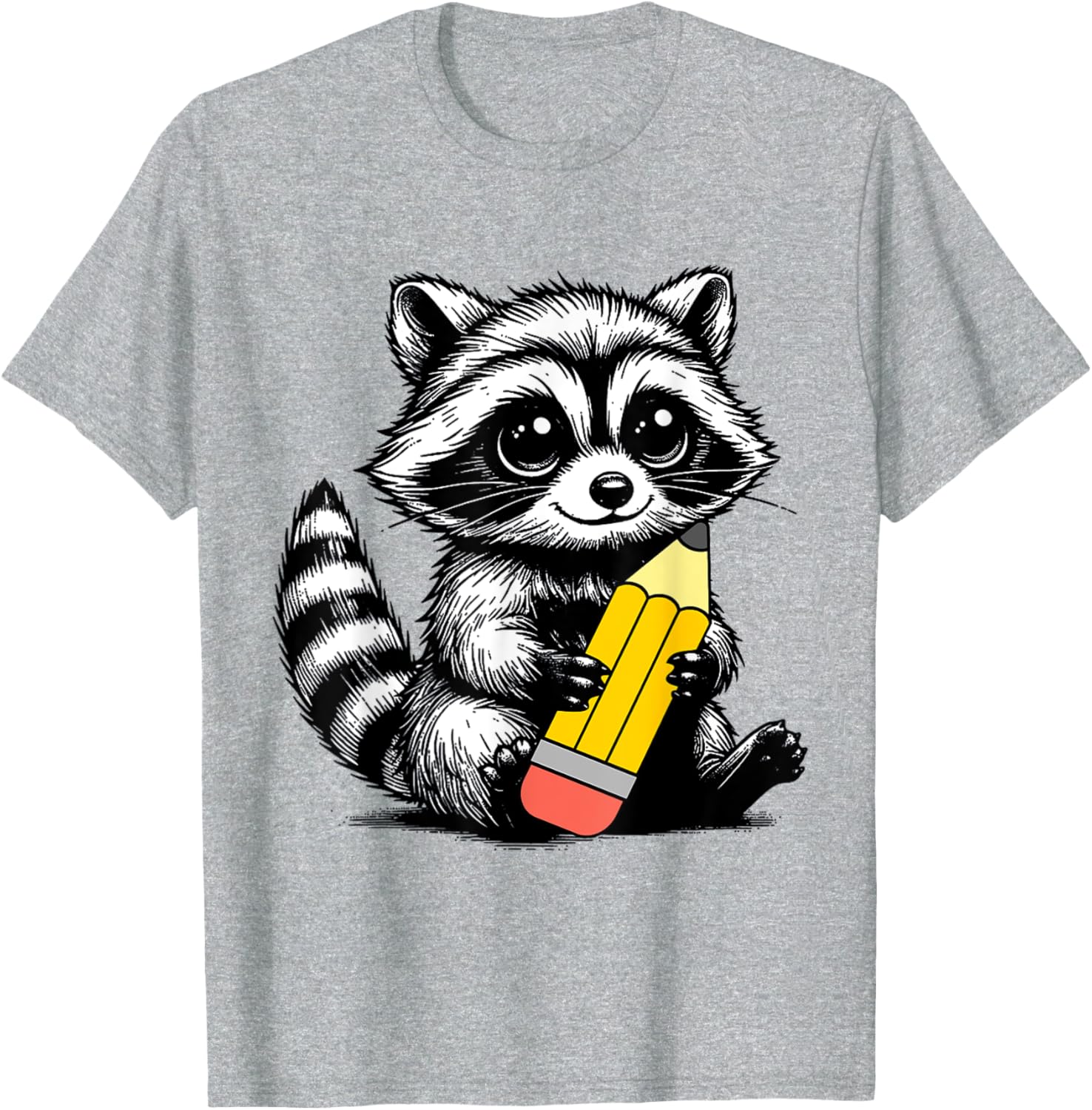 Cute Raccoon Teacher T-Shirt with Pencil Design for Animal Lovers - 6