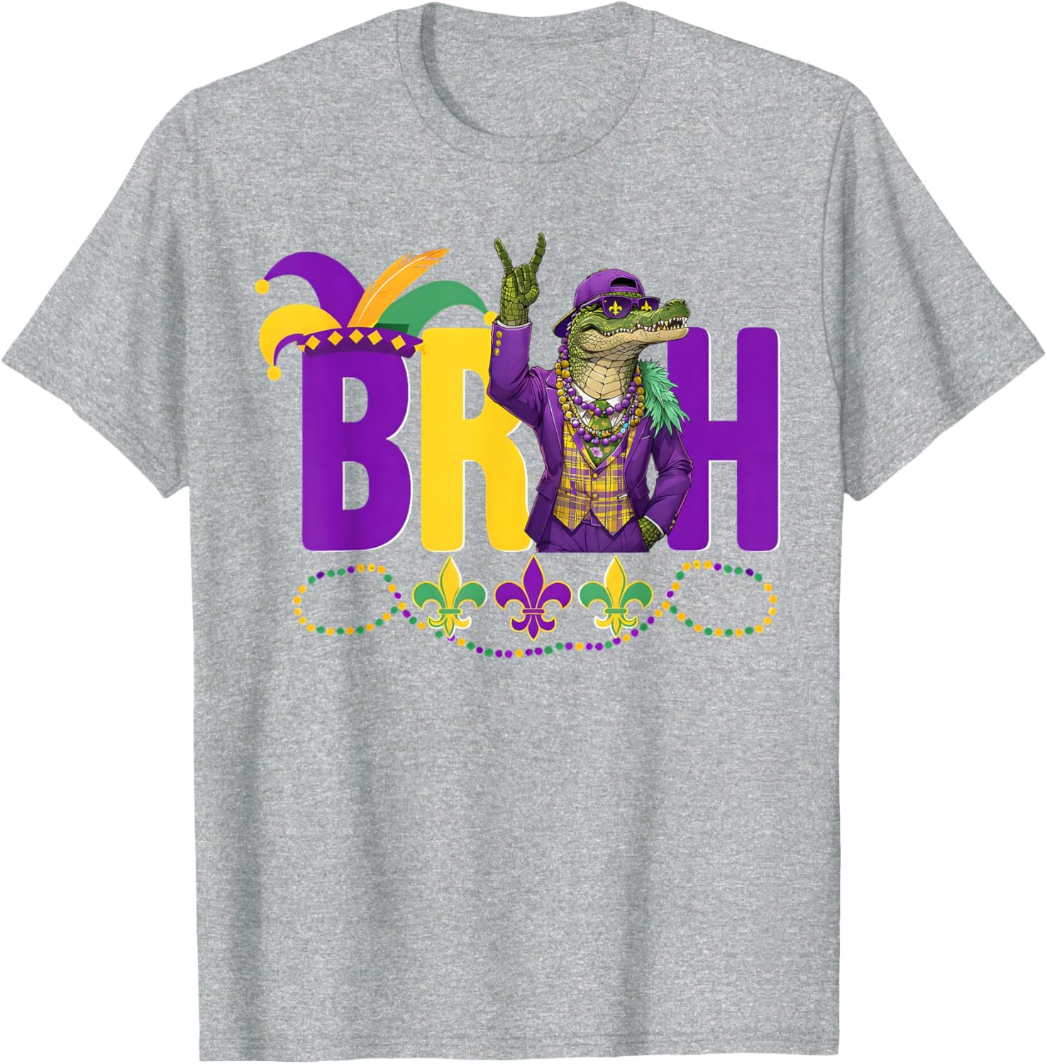 Bruh Mardi Gras Alligator Funny Meme T-Shirt for Boys and Teens - 15