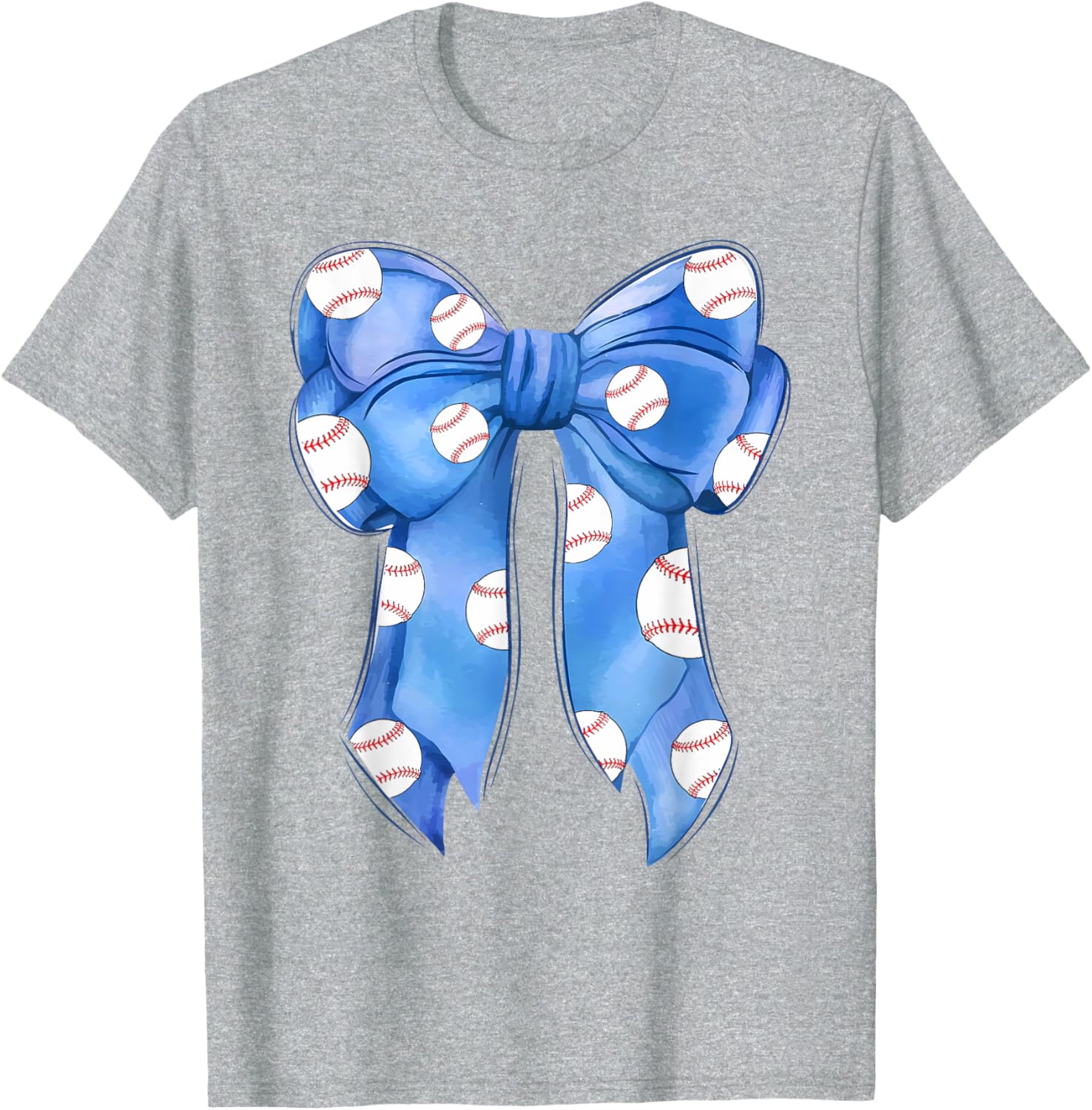 Funny Baseball Blue Team T-Shirt with Coquette Bow for Fans and Players - 1