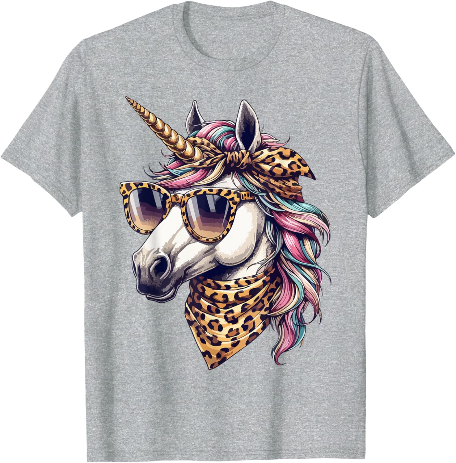 Whimsical Unicorn in Leopard Scarf and Sunglasses T-Shirt for Fun Style - 24