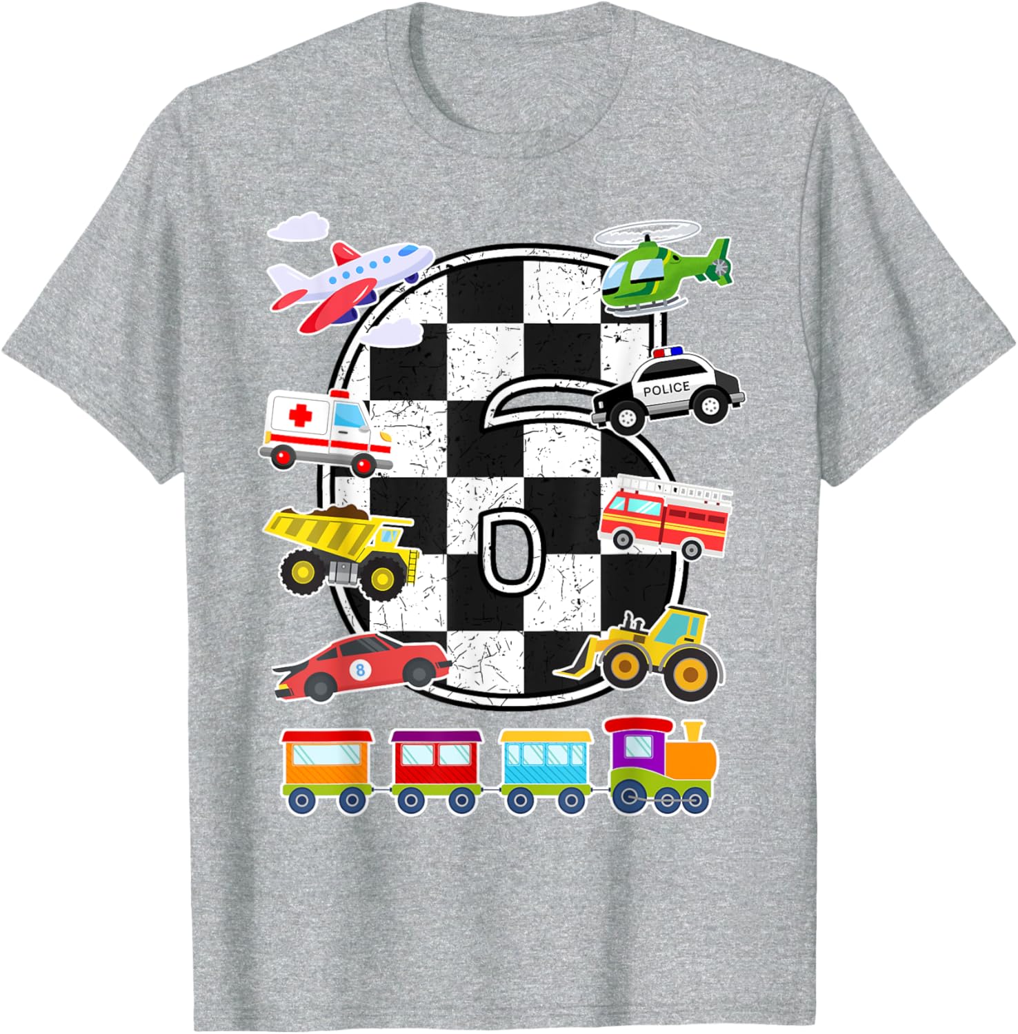 Adorable 6 Year Old Transportation T-Shirt for Boys with Trucks, Cars, Trains & Planes - 15