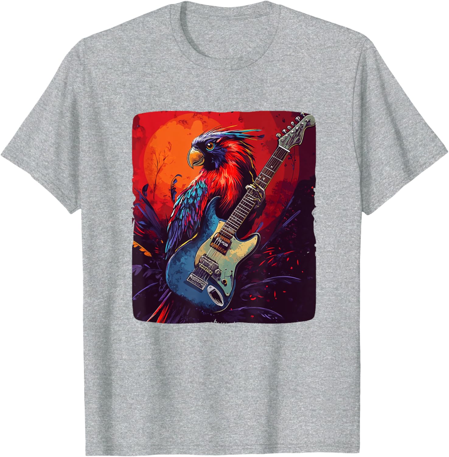 Trendy Rock Vibes Electric Guitar Bird T-Shirt for Music Lovers - 3