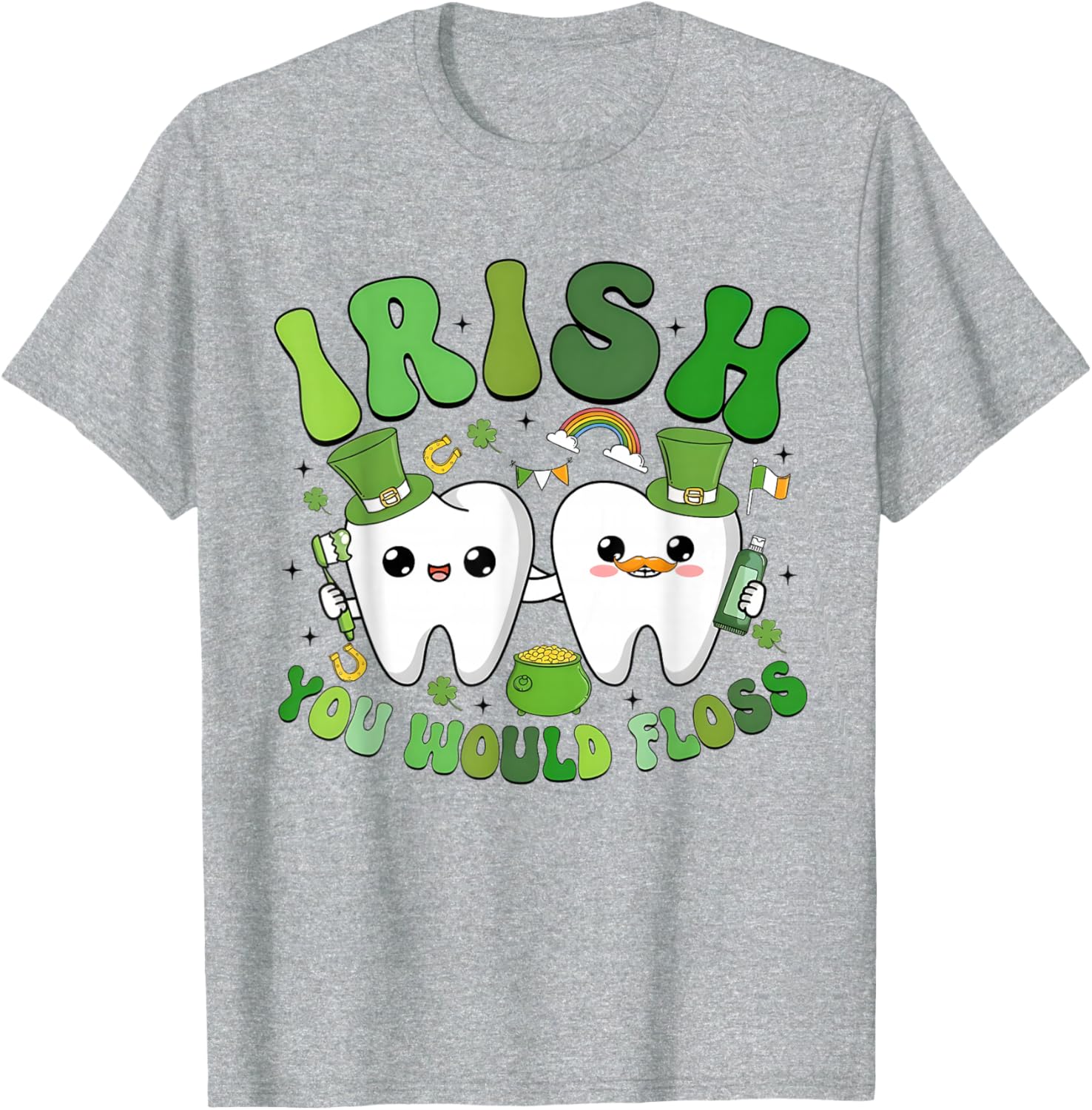 Groovy Retro St Patricks Day You Would Floss Dentist T-Shirt for Fun - 4