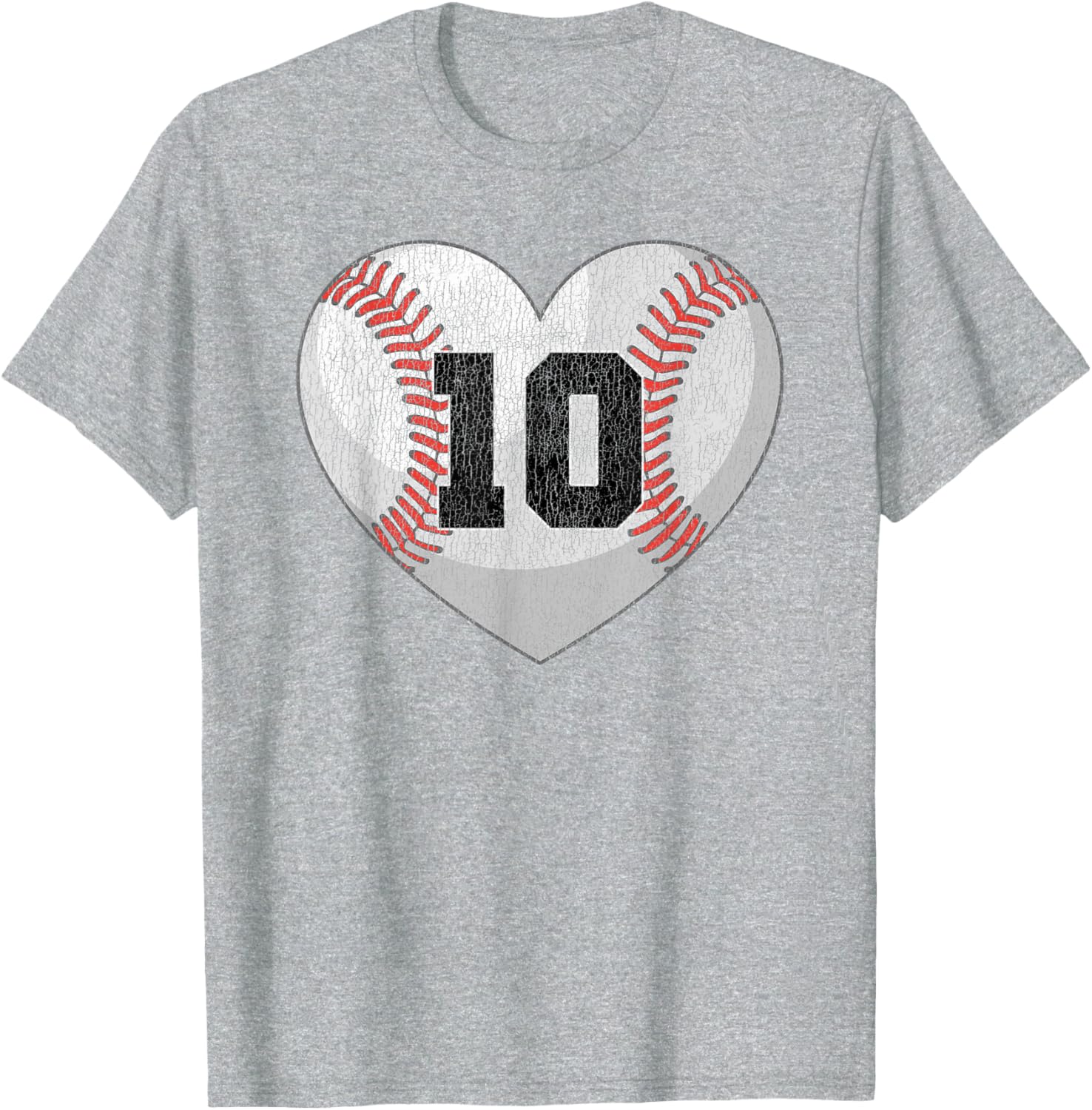 Baseball Mom T-Shirt with Distressed Heart and Number 10 Design - 2