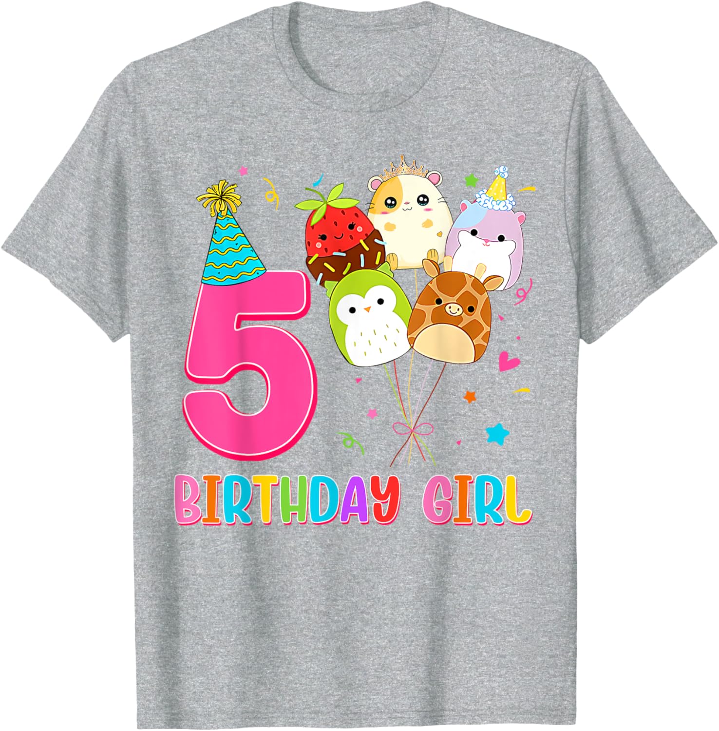 Cute Birthday Girl Squish Squad T-Shirt for 5 Year Old Girls - 5