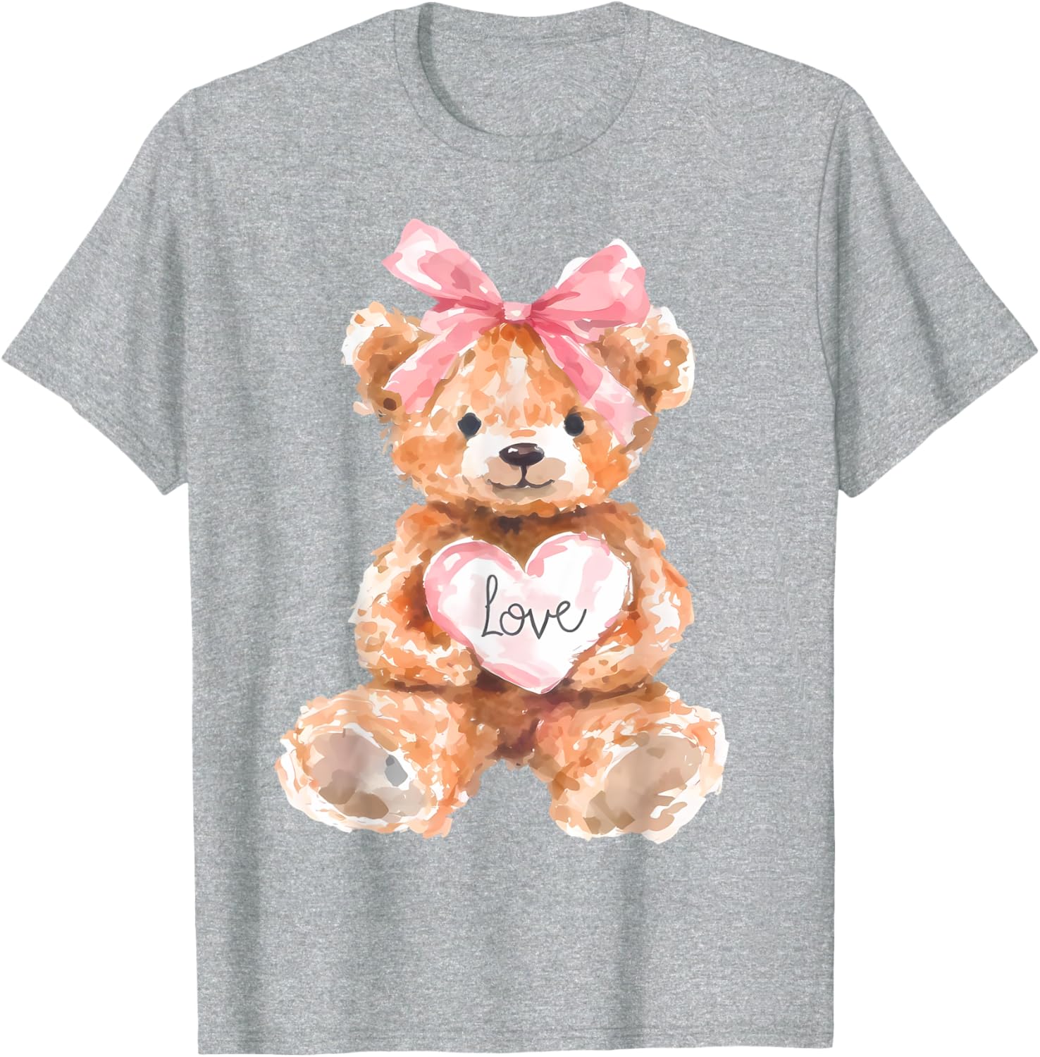 Watercolor Bear with Pink Bow Cute Valentine T-Shirt for Women and Girls - 8
