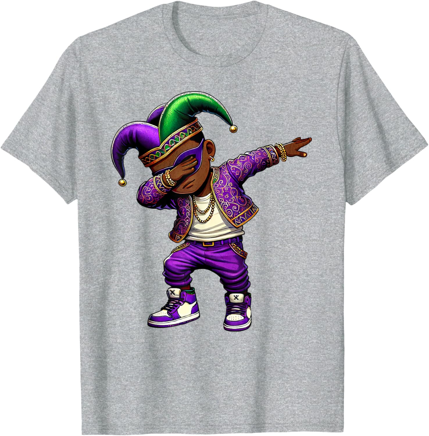 Funny Mardi Gras Jester Hat T-Shirt for Black Kids - Dabbing Boy Design - 27
