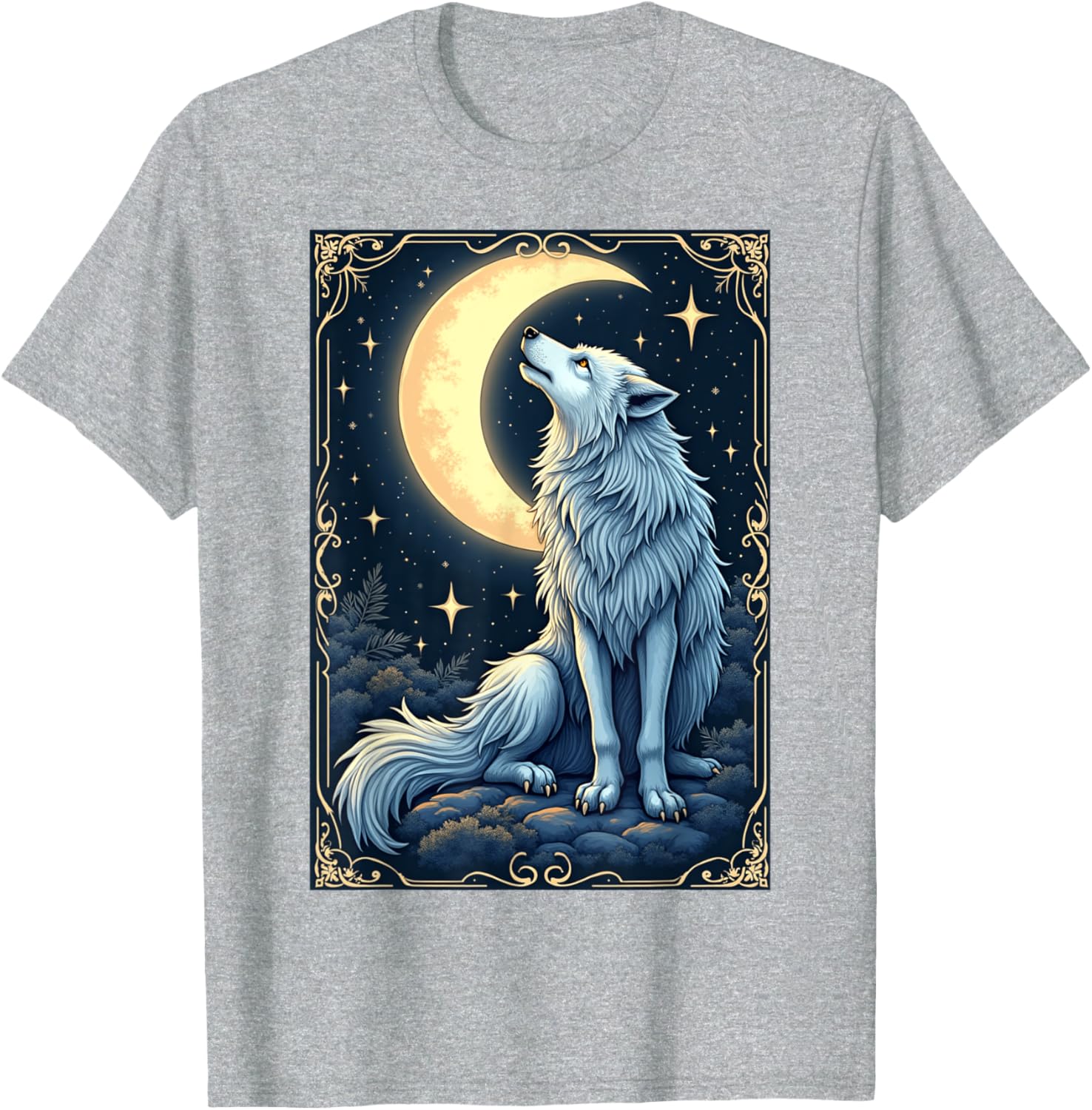 Mystical Wolf Under Moonlight T-Shirt for Celestial Art Lovers - 13