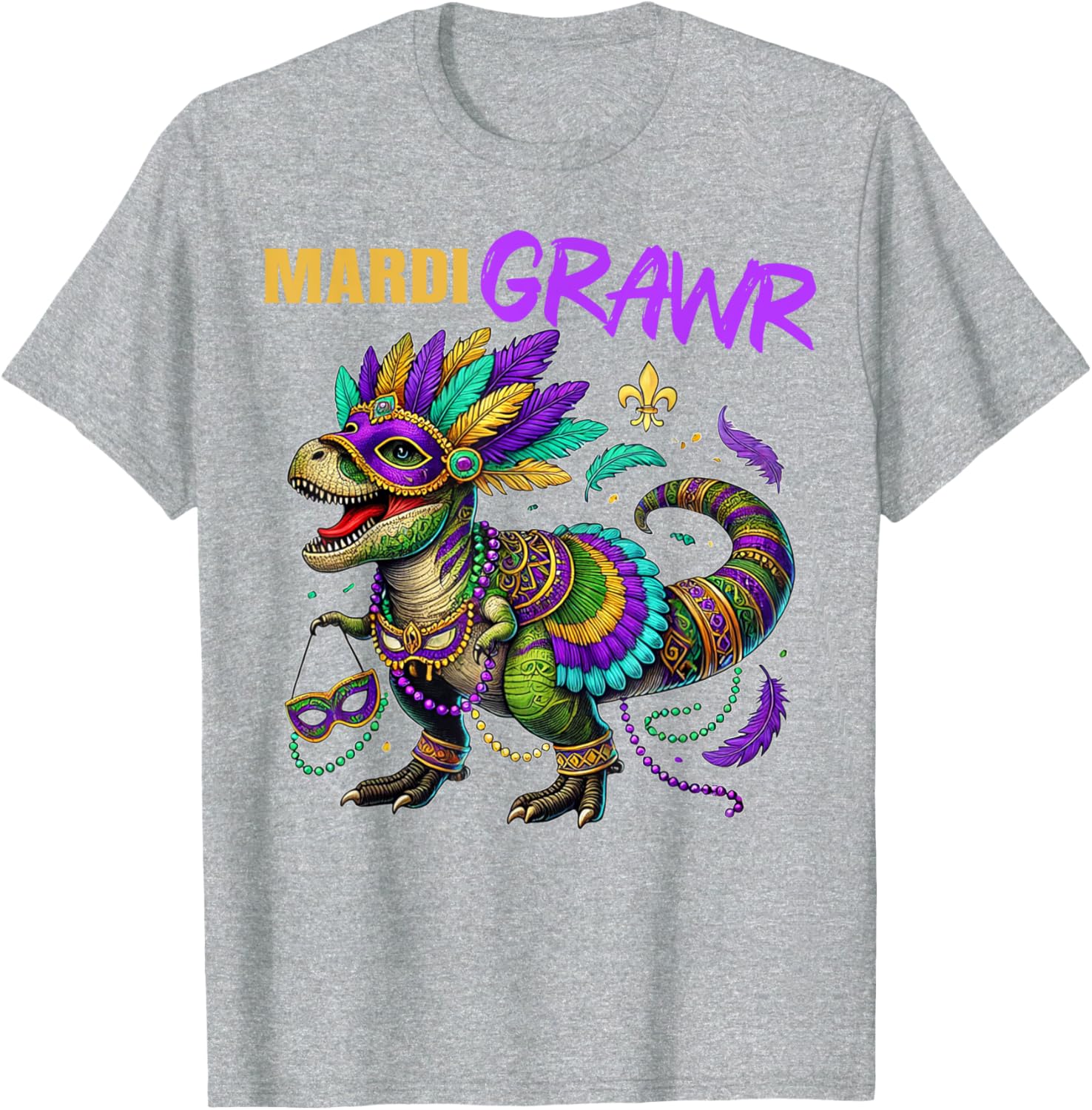 Funny T Rex Dinosaur Mardi Gras Party T-Shirt for Dino Lovers - 24
