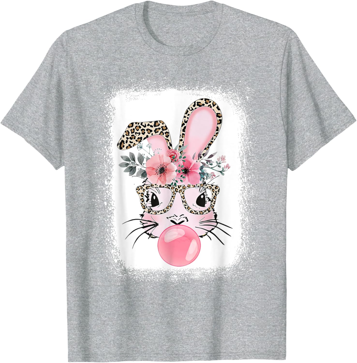 Cute Bleached Bunny Blowing Bubble Gum T-Shirt for Easter Celebrations - 16