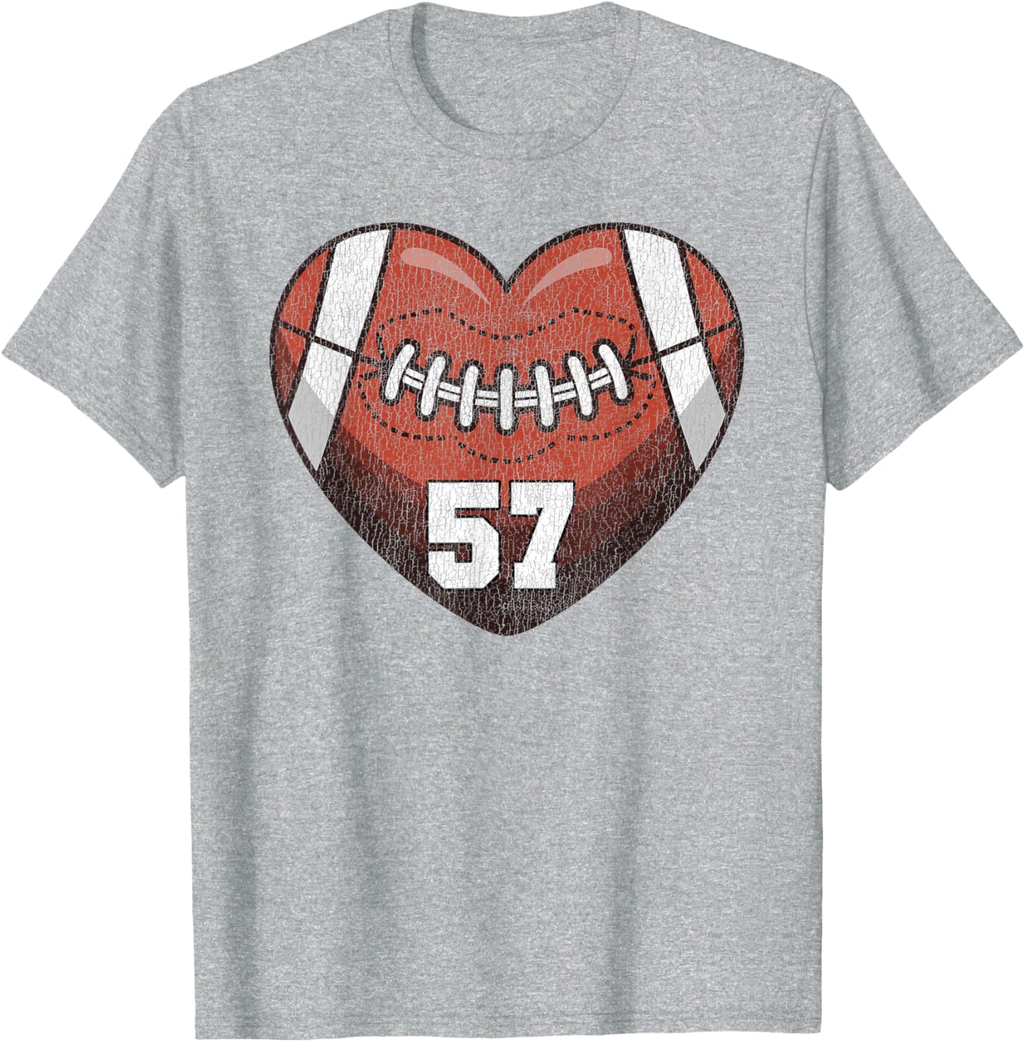 Football Number 57 Distressed Heart T-Shirt for Proud Football Moms - 27