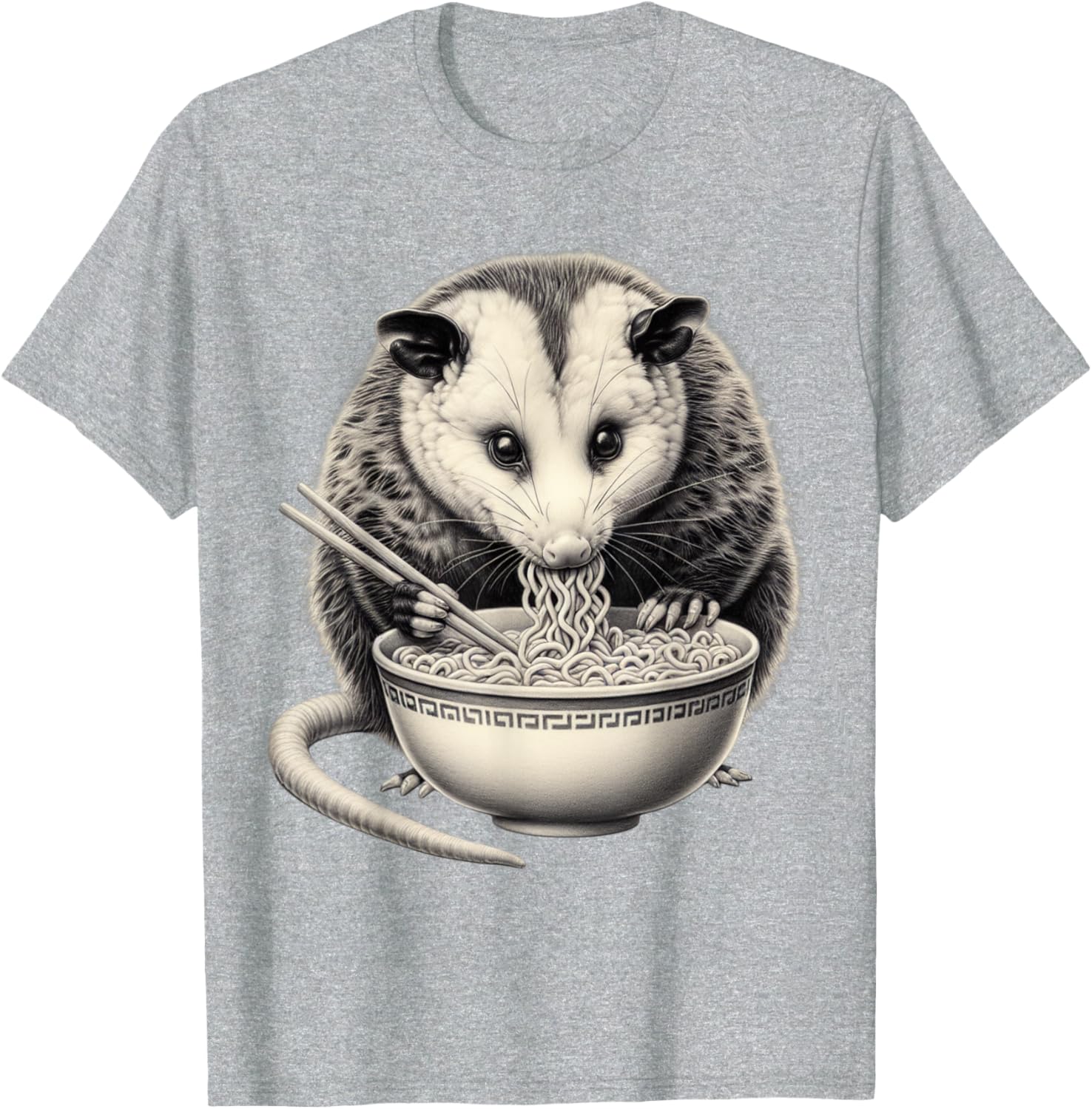 Opossum Eating Ramen Bowl T-Shirt Perfect for Food Lovers and Animal Fans - 15