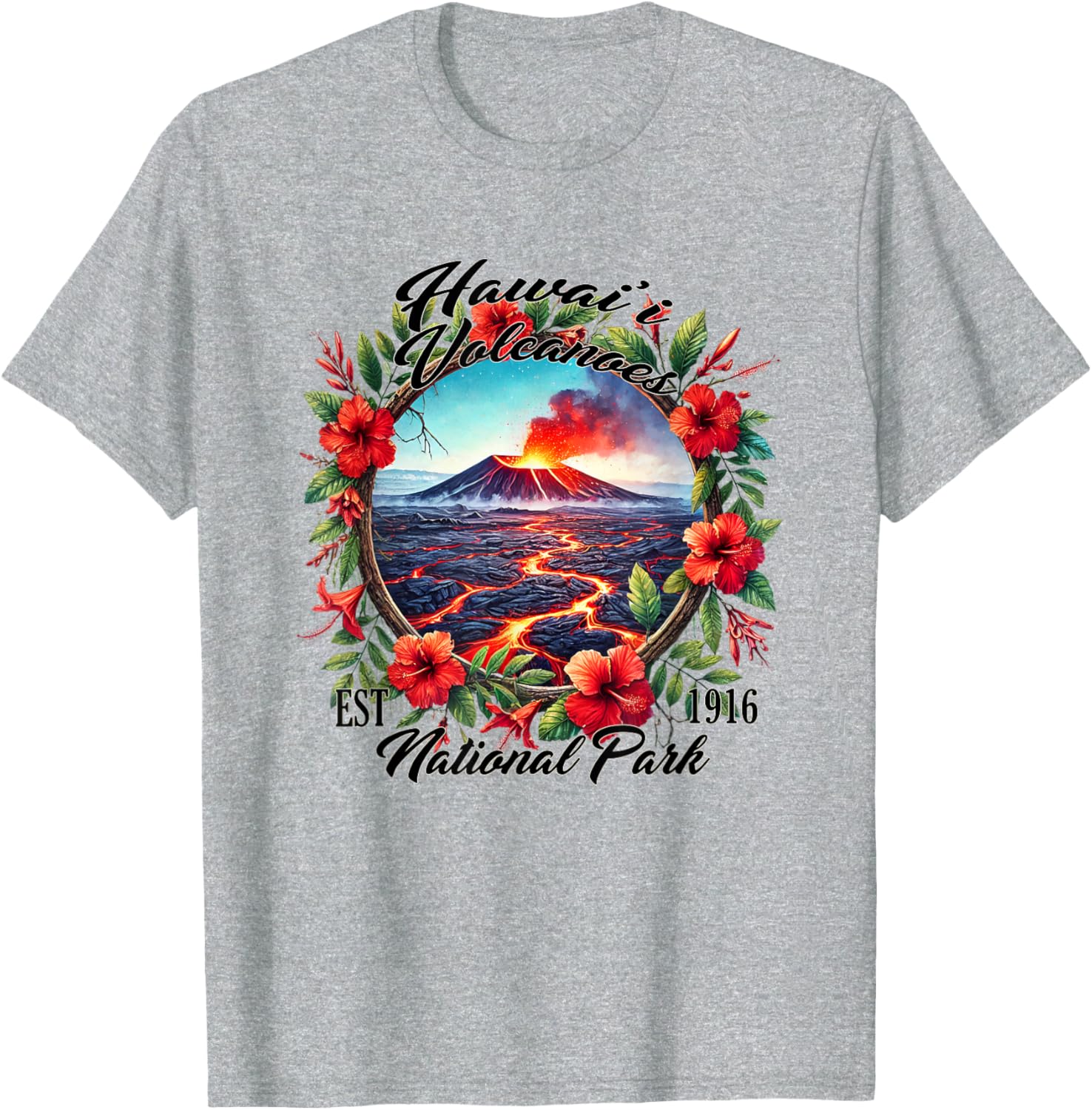 Retro Floral Hawaii Volcanoes National Park Camping T-Shirt for Outdoors - 3