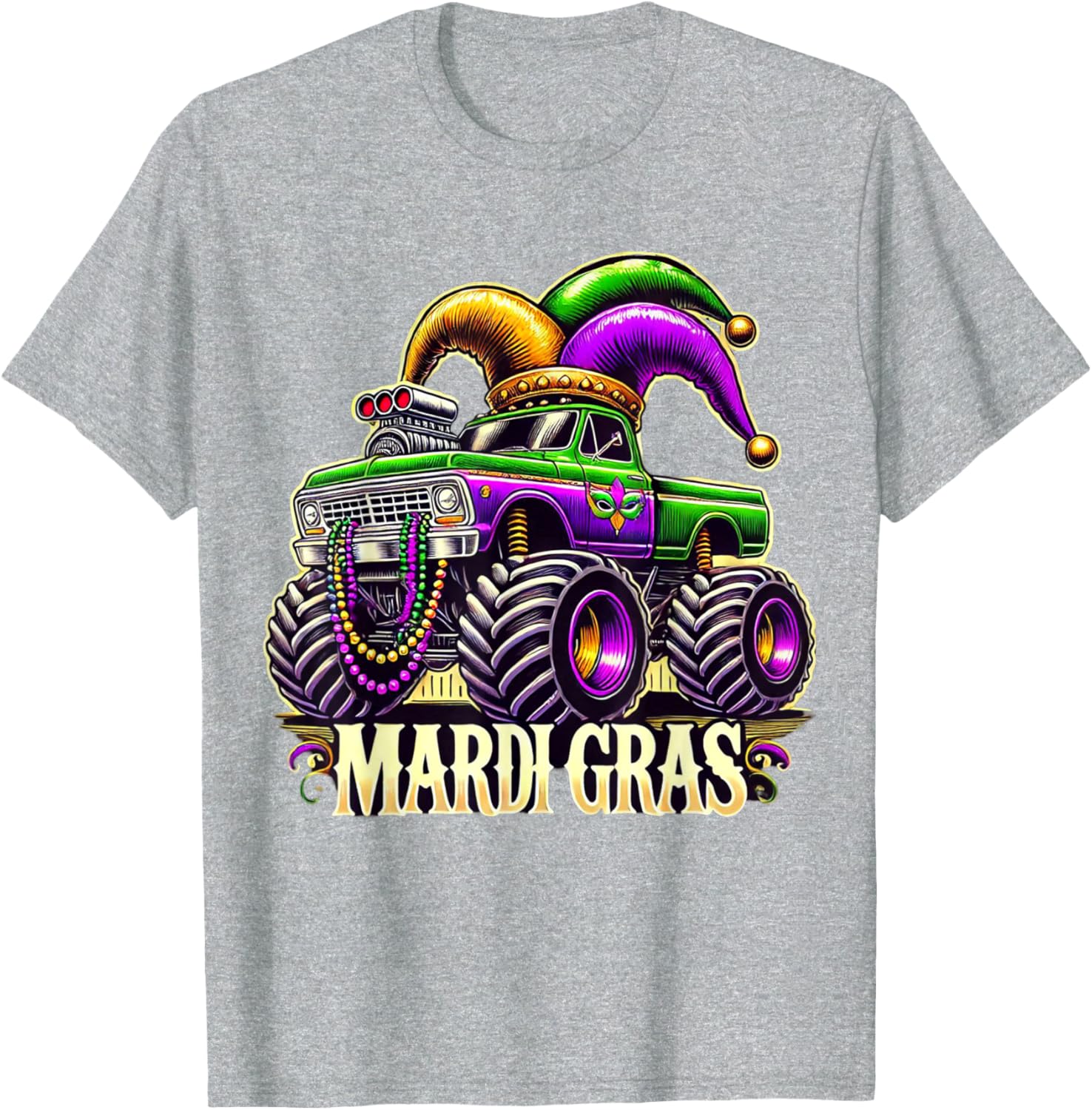 Mardi Gras Jester Carnival Monster Truck T-Shirt for Girls Kids - 7