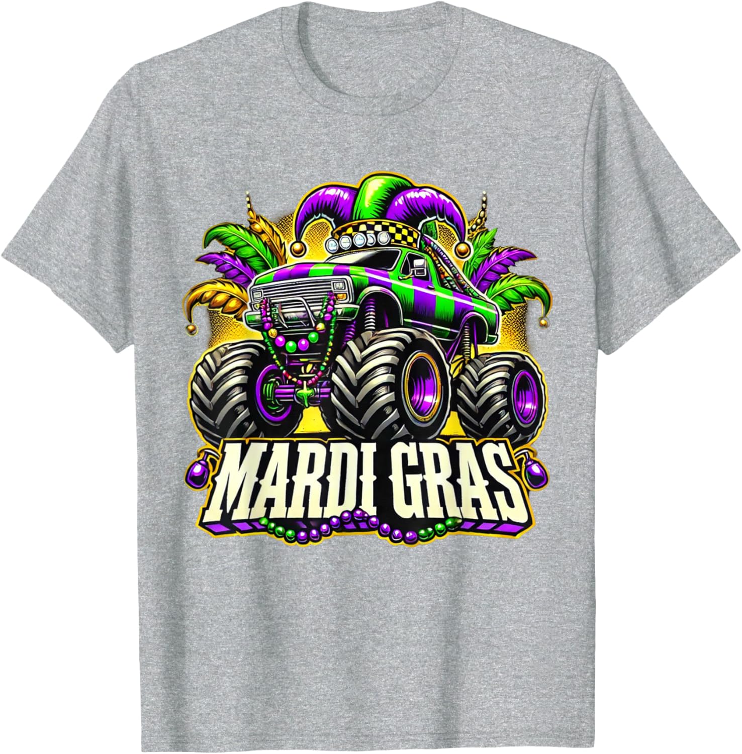 Mardi Gras Jester Monster Truck T-Shirt for Kids Fun Carnival Style - 18