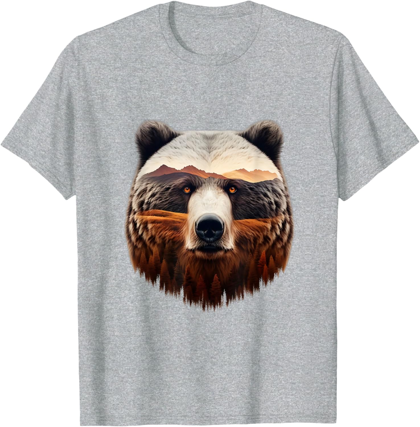Double Exposure Grizzly Bear T-Shirt - Mountain Forest Nature Art - 2