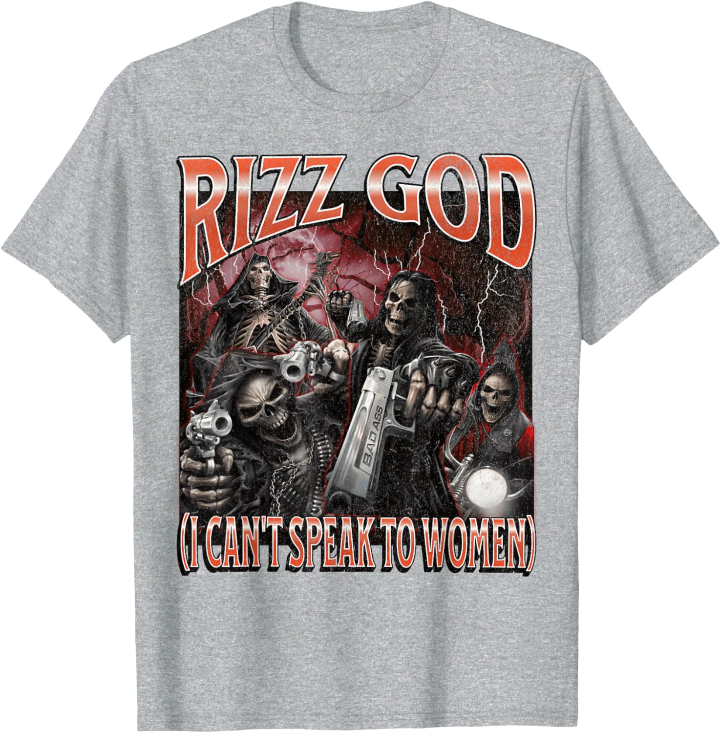 Funny Rizz God Skeleton Meme Tee for Men Who Can't Talk to Women - 20